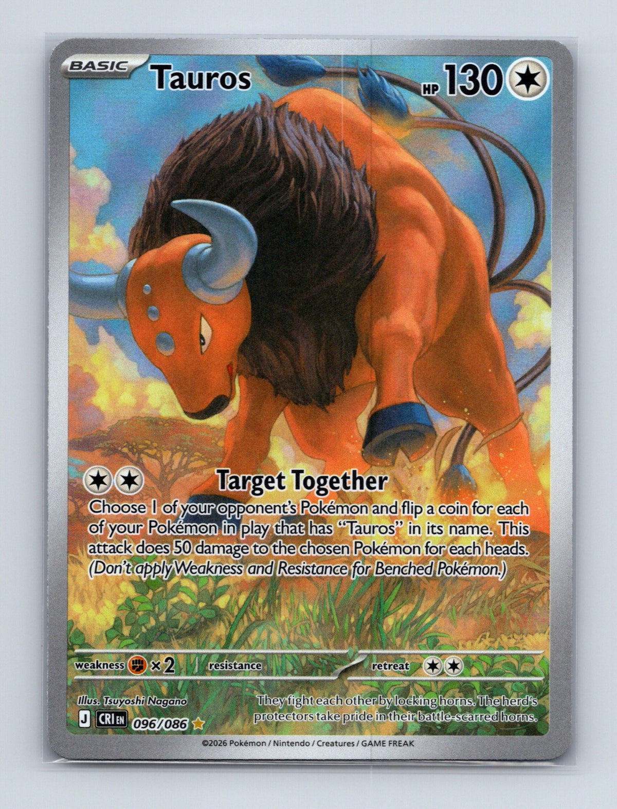 2026 Pokemon TCG Tauros ME04: Chaos Rising 096/086 Holo Illustration Rare NM