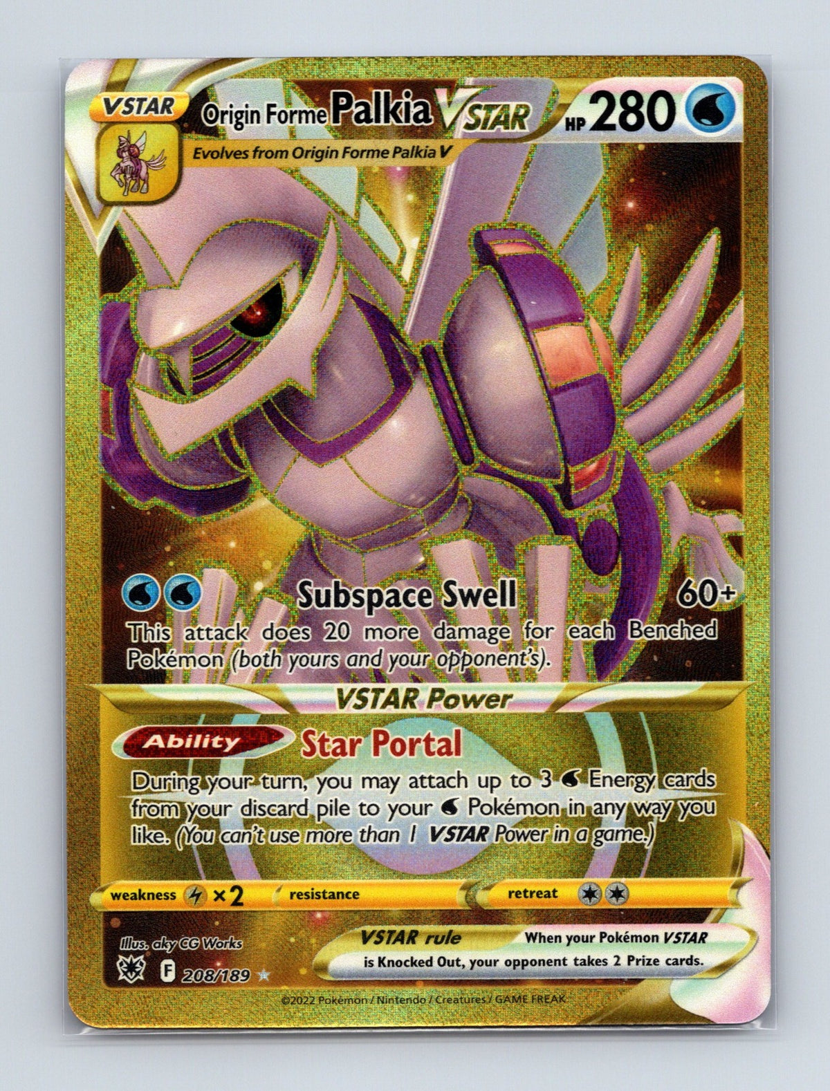 2022 Pokemon Origin Forme Palkia VSTAR (Secret) Astral Radiance 208/189 NM