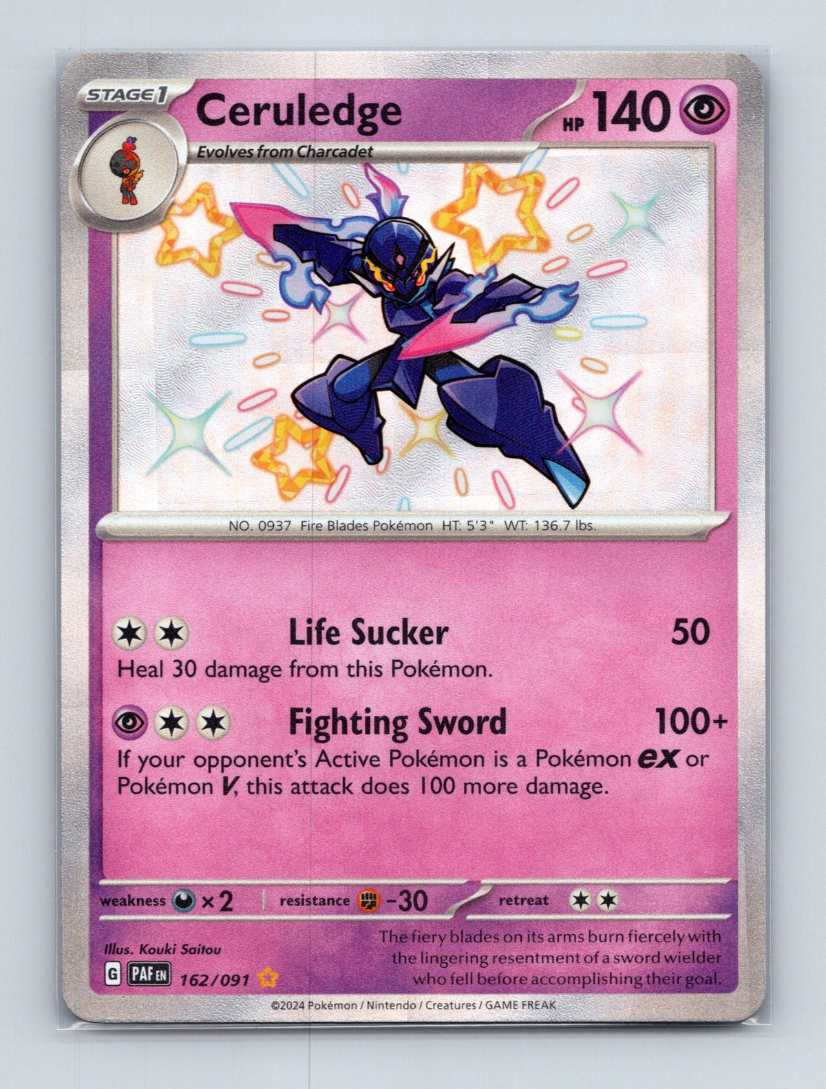 2024 Pokemon TCG Ceruledge SV: Paldean Fates 162/091 Holo Shiny Rare NM