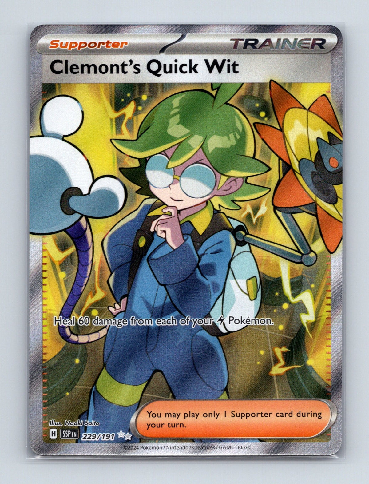 2024 Pokemon TCG Clemont's Quick Wit SV08: Surging Sparks 229/191 Ultra Rare NM