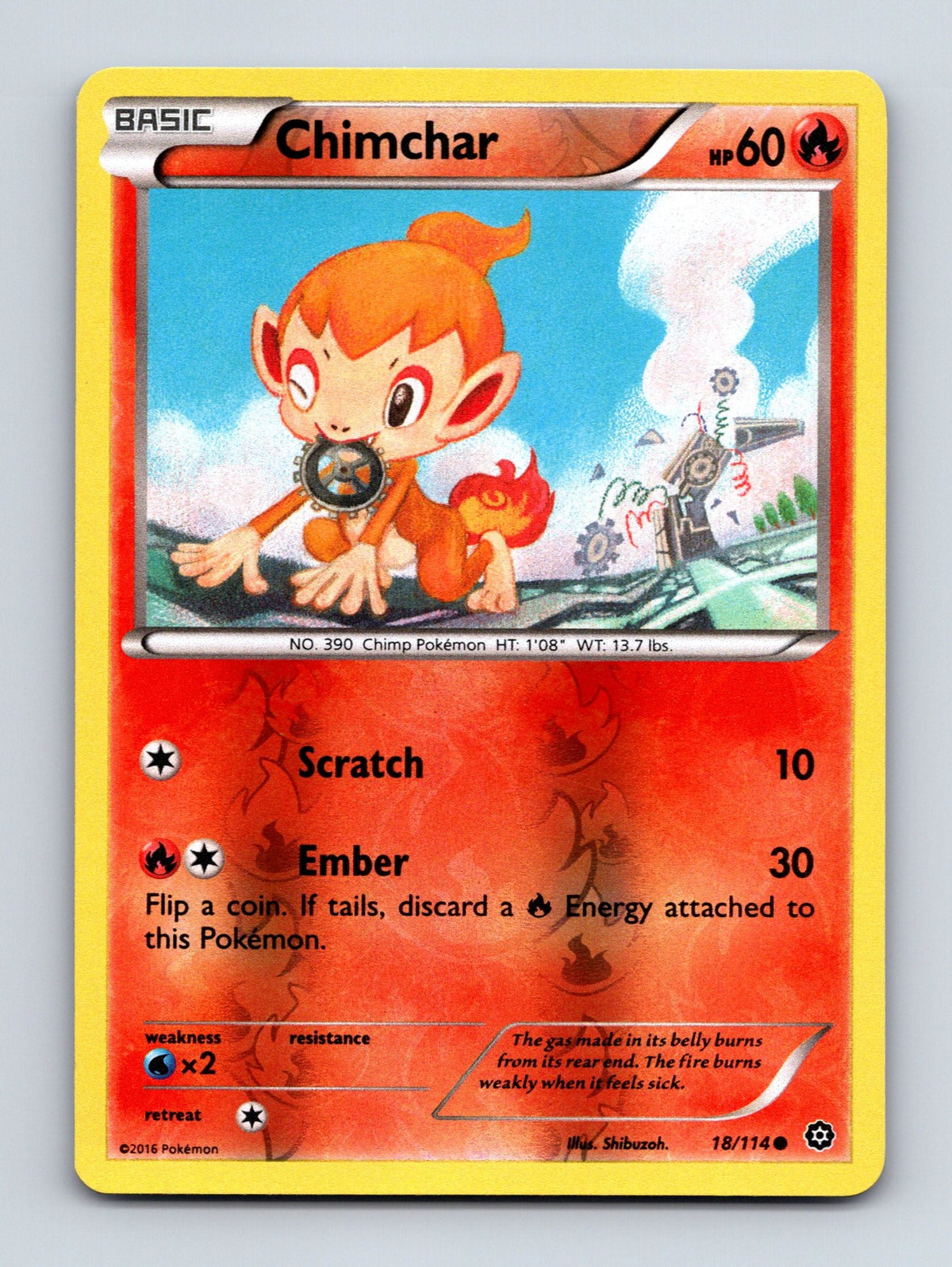 2016 Pokemon TCG Chimchar XY - Steam Siege 18/114 Reverse Holo Common NM