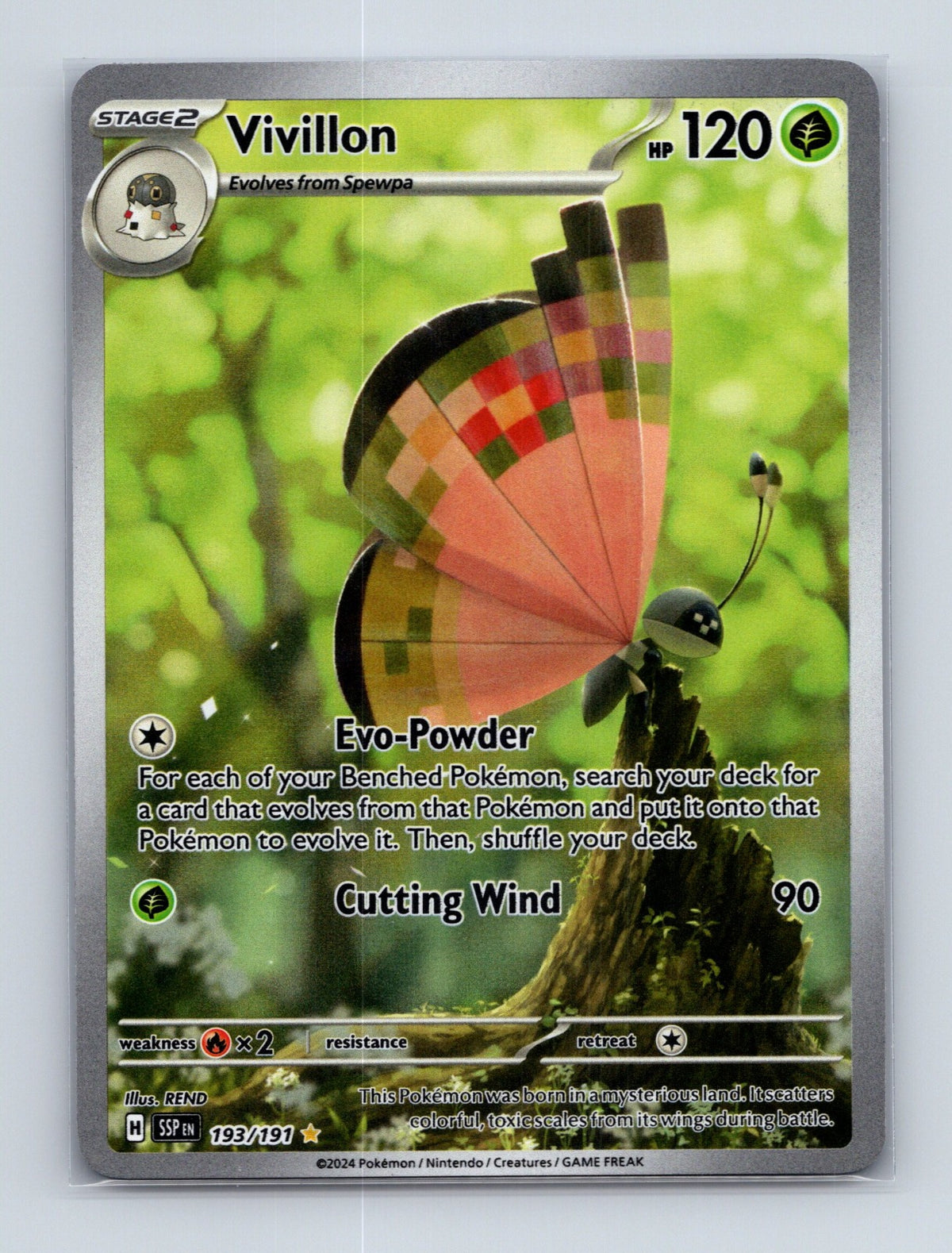 2024 Pokemon TCG Vivillon SV08: Surging Sparks 193/191 Holo Illustration Rare NM