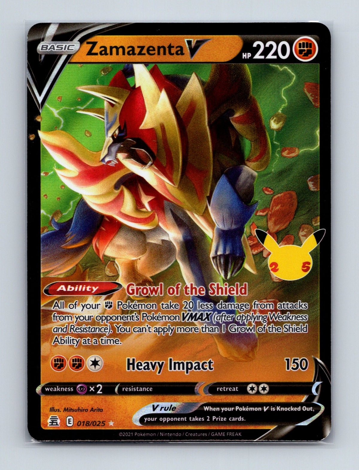 2021 Pokemon Zamazenta V Celebrations 018/025 Holo Ultra Rare NM