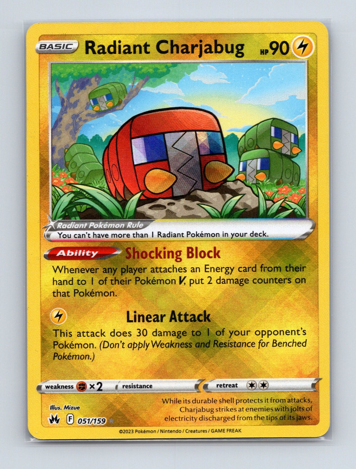 2023 Pokemon Radiant Charjabug SWSH: Crown Zenith 051/159 Holo Radiant Rare NM