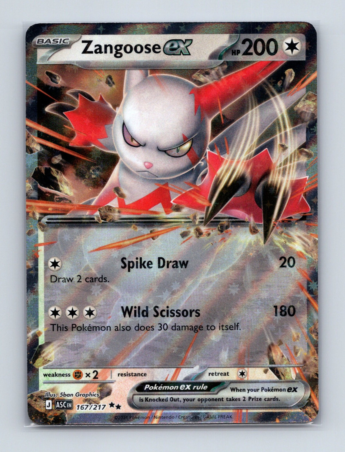 2026 Pokemon TCG Zangoose ex ME: Ascended Heroes 167/217 Holo Double Rare NM