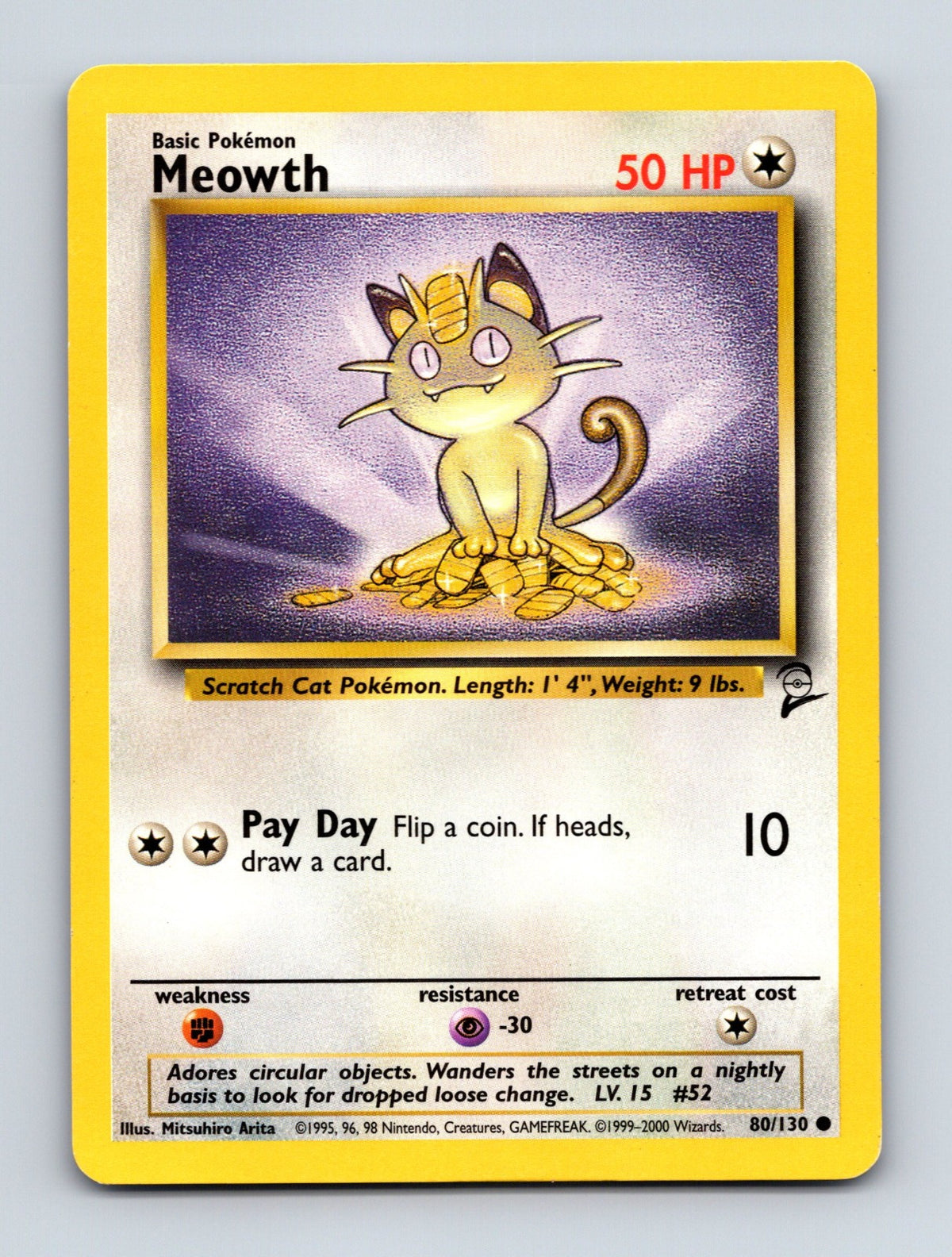 2000 Pokemon TCG Meowth Base Set 2 080/130 Common NM