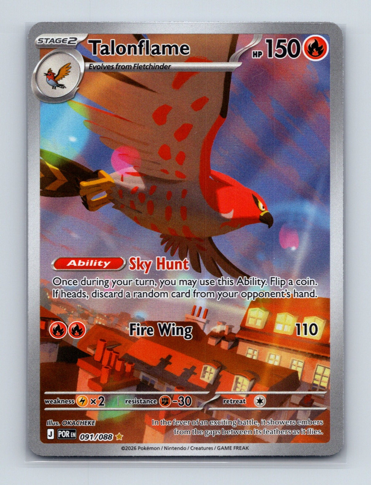 2026 Pokemon Talonflame ME03: Perfect Order 091/088 Holo Illustration Rare NM
