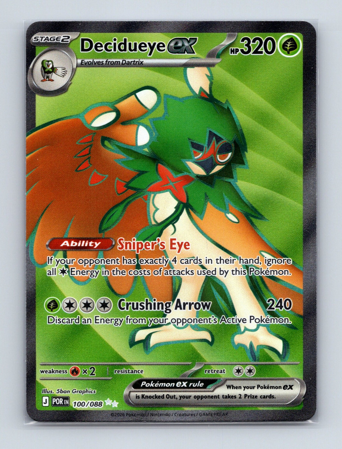 2026 Pokemon TCG Decidueye ex ME03: Perfect Order 100/088 Holo Ultra Rare NM