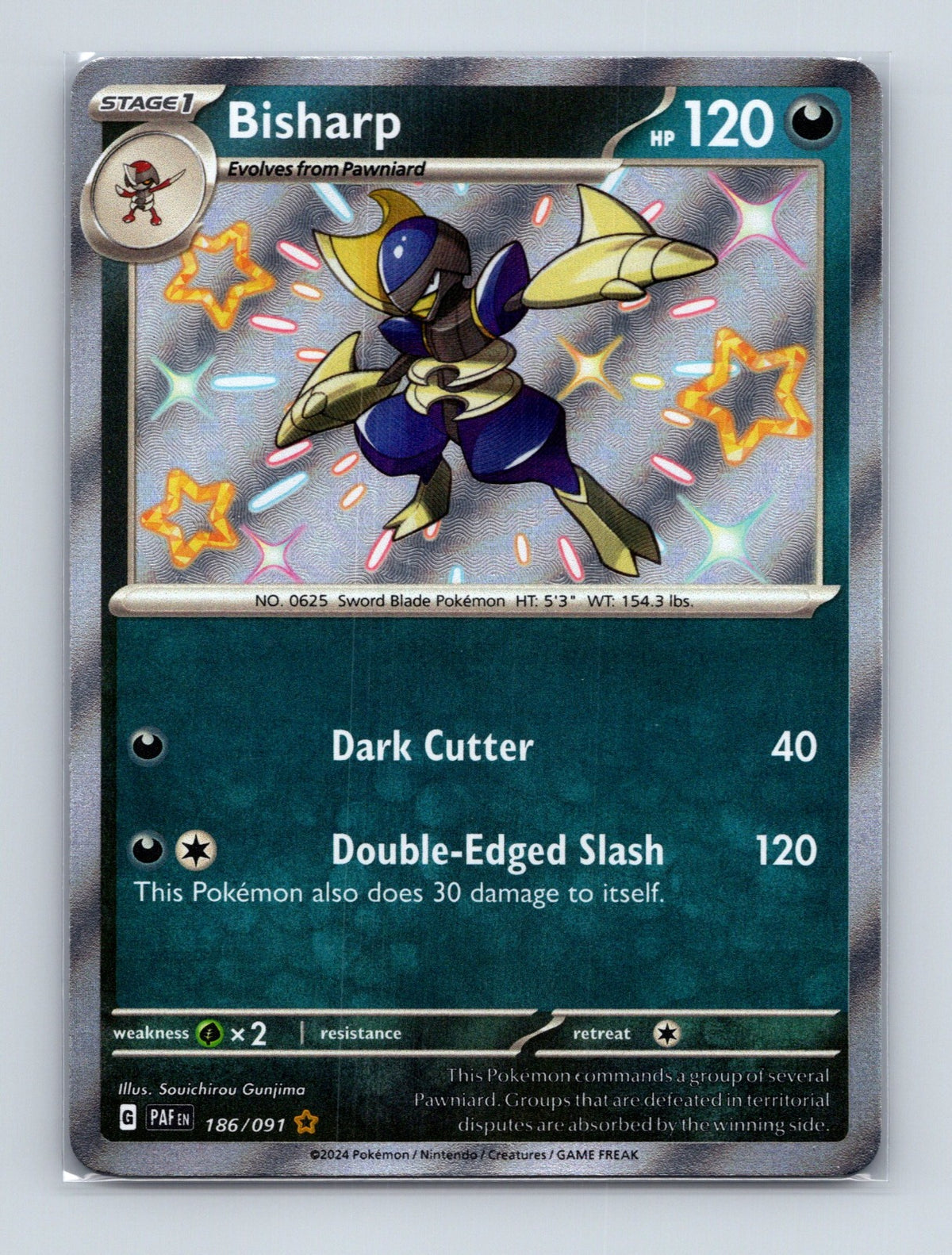 2024 Pokemon TCG Bisharp SV: Paldean Fates 186/091 Holo Shiny Rare NM