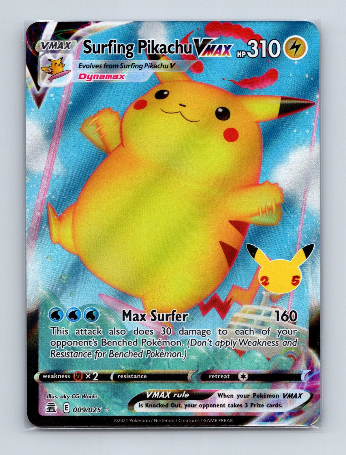 2021 Pokemon Surfing Pikachu VMAX Celebrations 009/025 Holo Ultra Rare NM