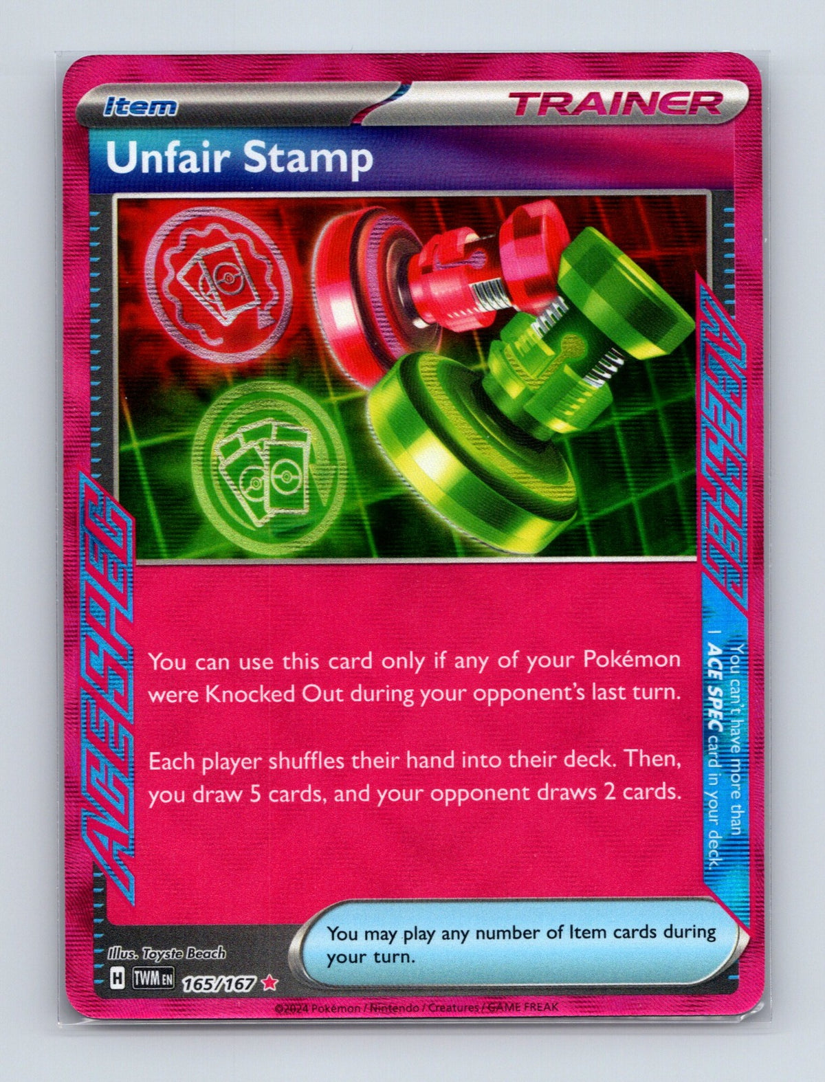 2024 Pokemon Unfair Stamp SV06: Twilight Masquerade 165/167 ACE SPEC Rare NM