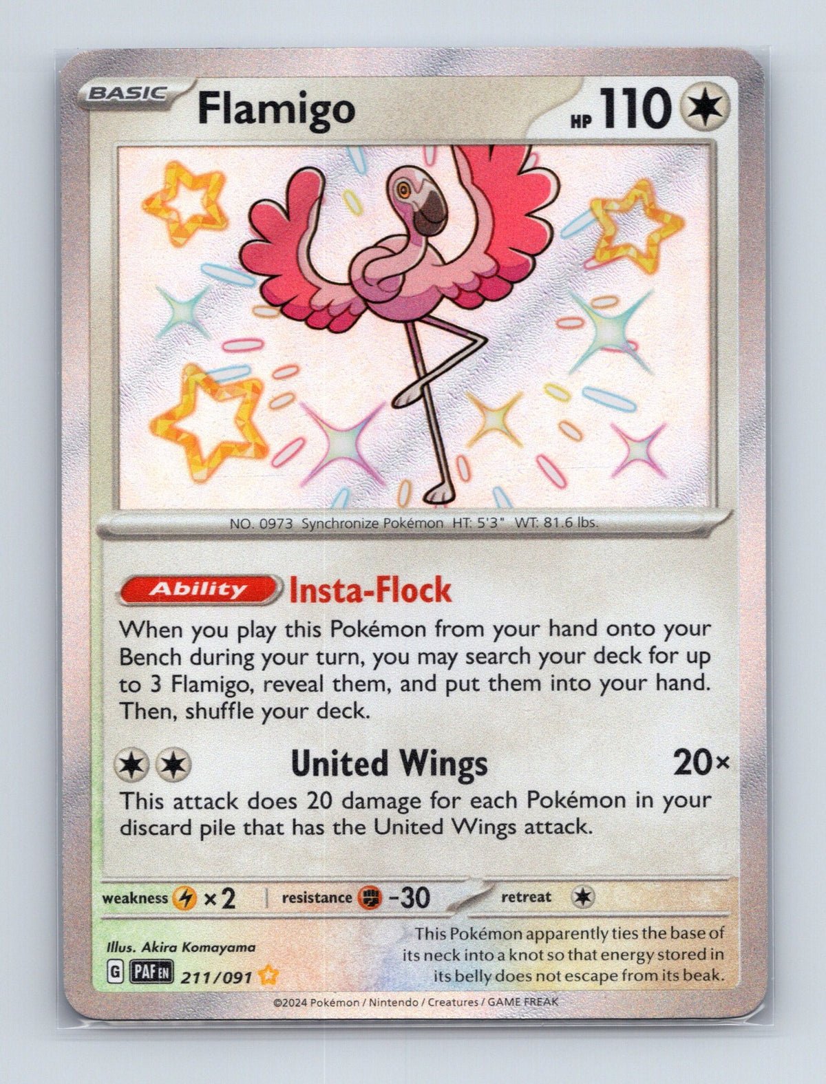 2024 Pokemon TCG Flamigo SV: Paldean Fates 211/091 Holo Shiny Rare NM
