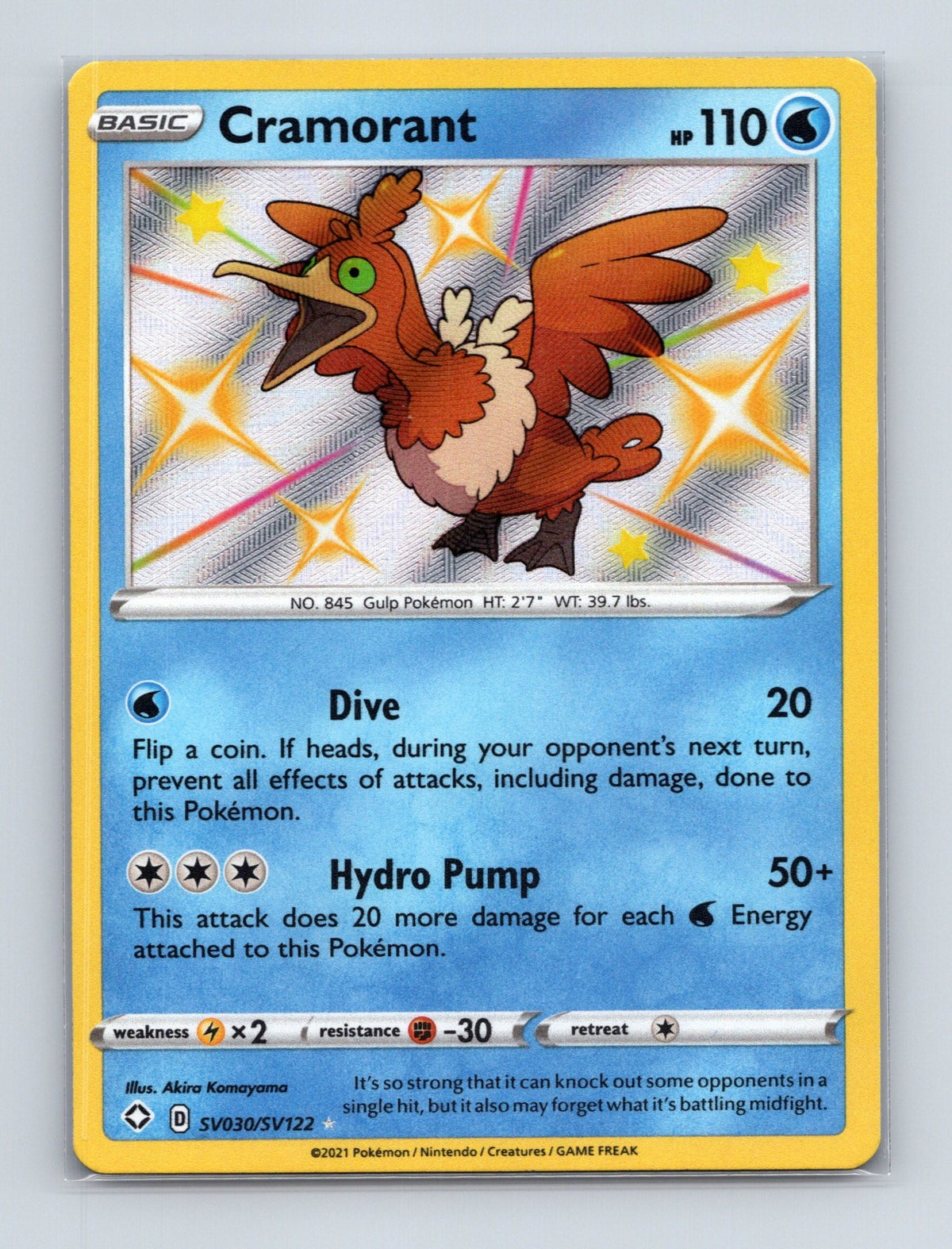 2021 Pokemon Cramorant Shining Fates: Shiny Vault SV030/SV122 Shiny Holo Rare NM