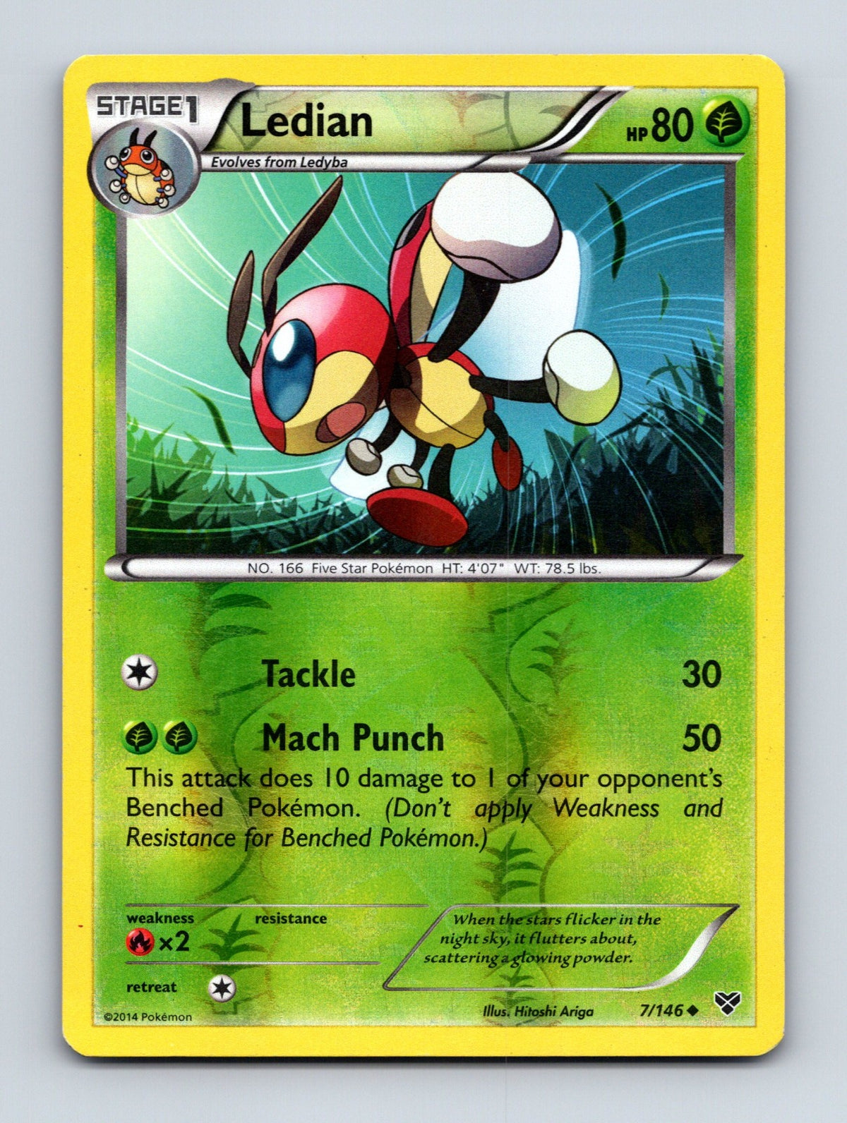 2014 Pokemon TCG Ledian XY Base Set 7/146 Reverse Holo Uncommon LP