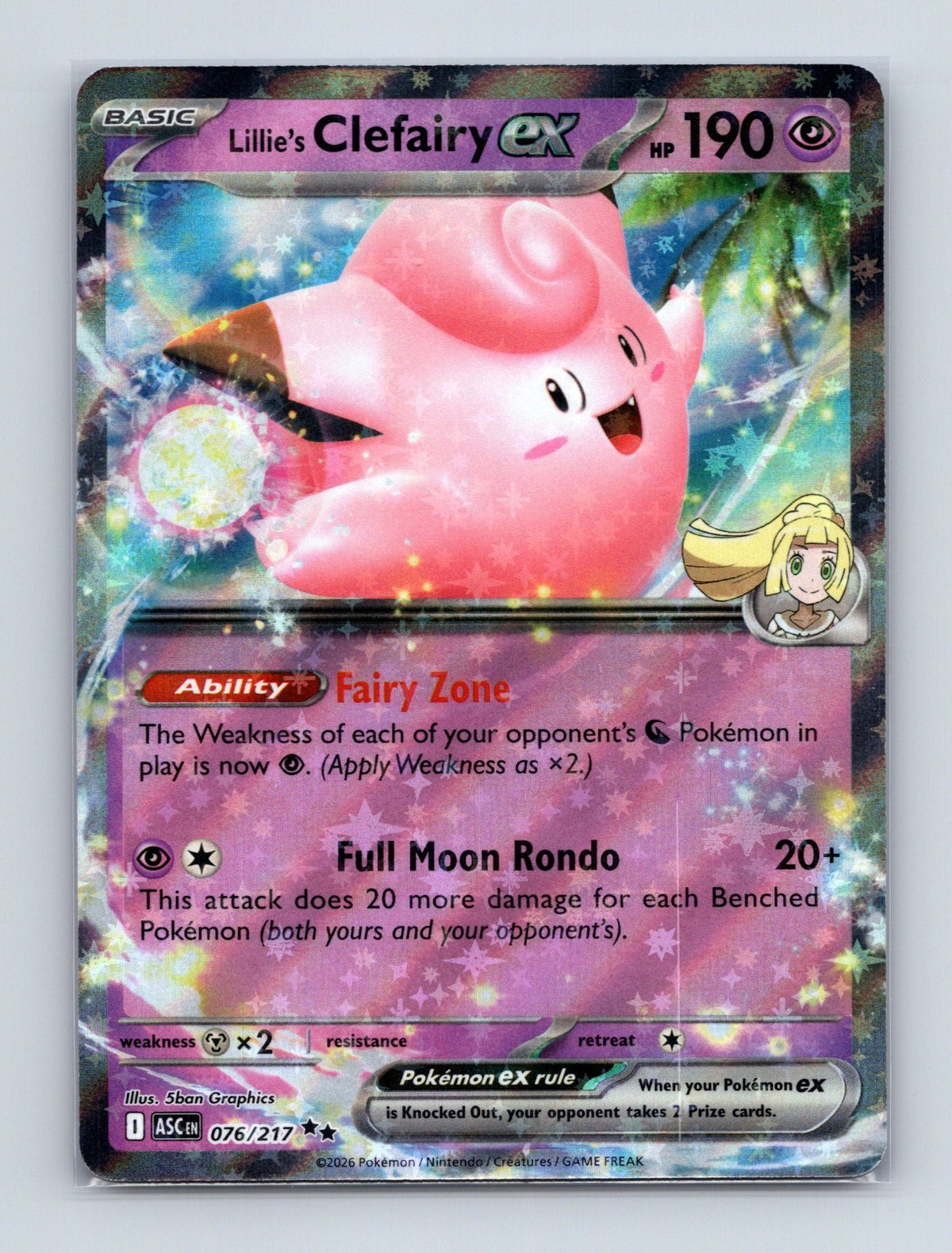 2026 Pokemon Lillie's Clefairy ex ME: Ascended Heroes 076/217 Double Rare NM