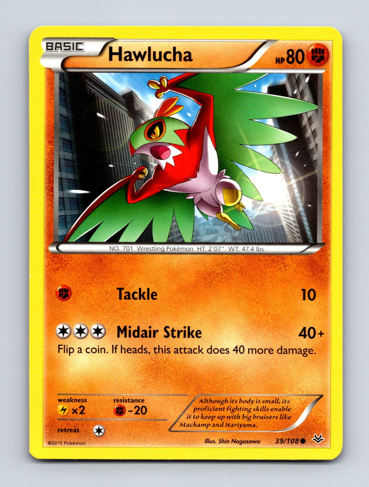 2015 Pokemon TCG Hawlucha XY - Roaring Skies 39/108 Common NM