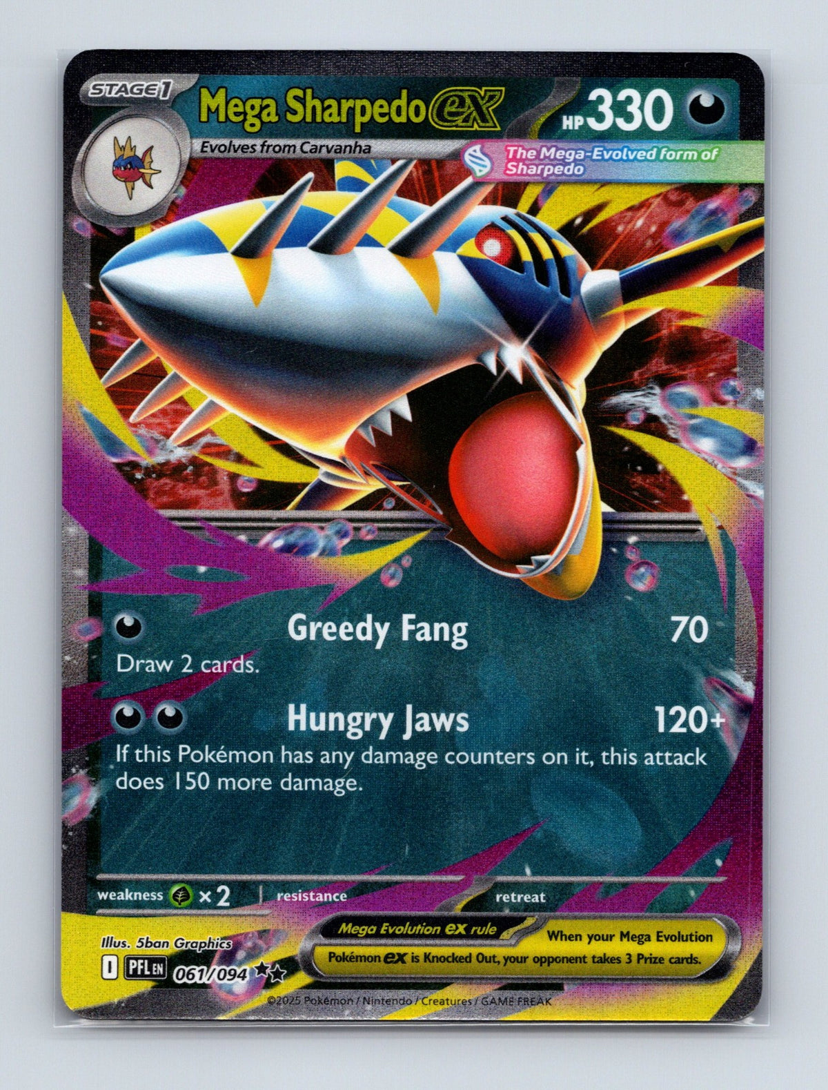 2025 Pokemon  Mega Sharpedo ex ME02: Phantasmal Flames 061/094 Double Rare NM