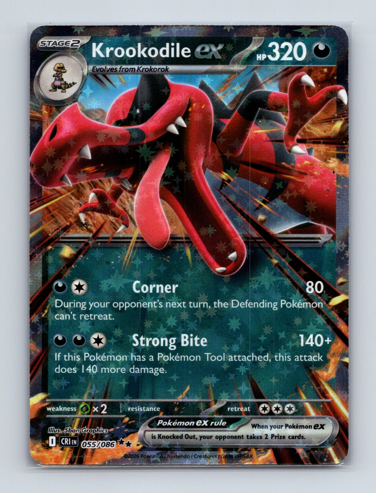 2026 Pokemon TCG Krookodile ex ME04: Chaos Rising 055/086 Holo Double Rare NM