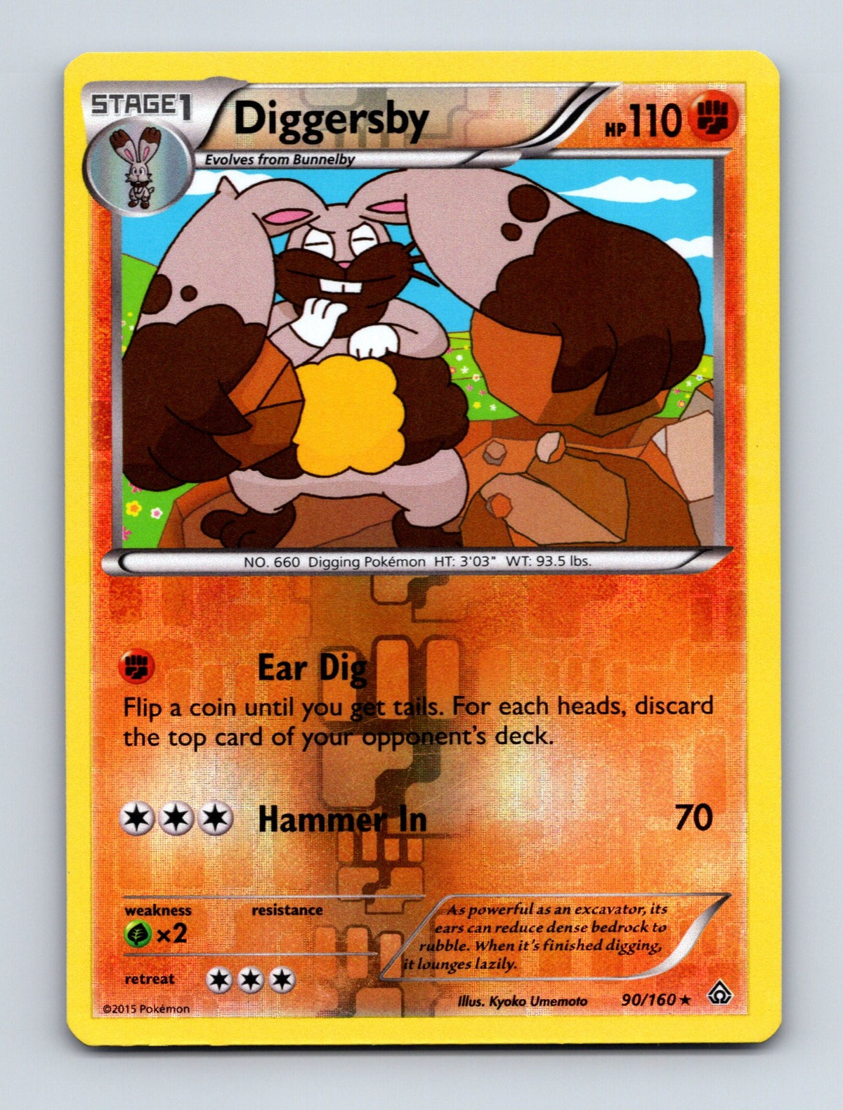 2015 Pokemon TCG Diggersby XY - Primal Clash 90/160 Reverse Holo Rare LP