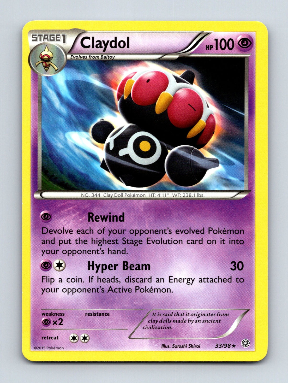 2015 Pokemon TCG Claydol XY - Ancient Origins 33/98 Rare NM