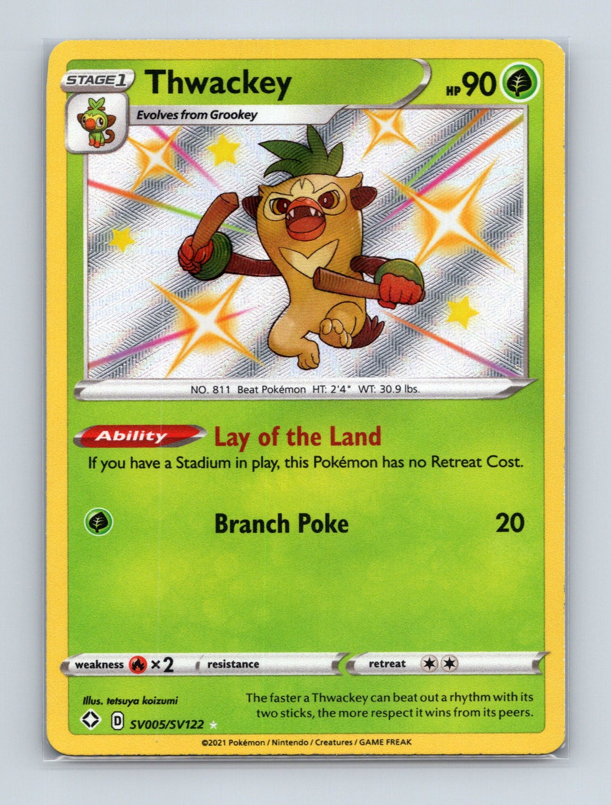 2021 Pokemon TCG Thwackey Shining Fates: Shiny Vault SV005/SV122 Shiny Rare NM