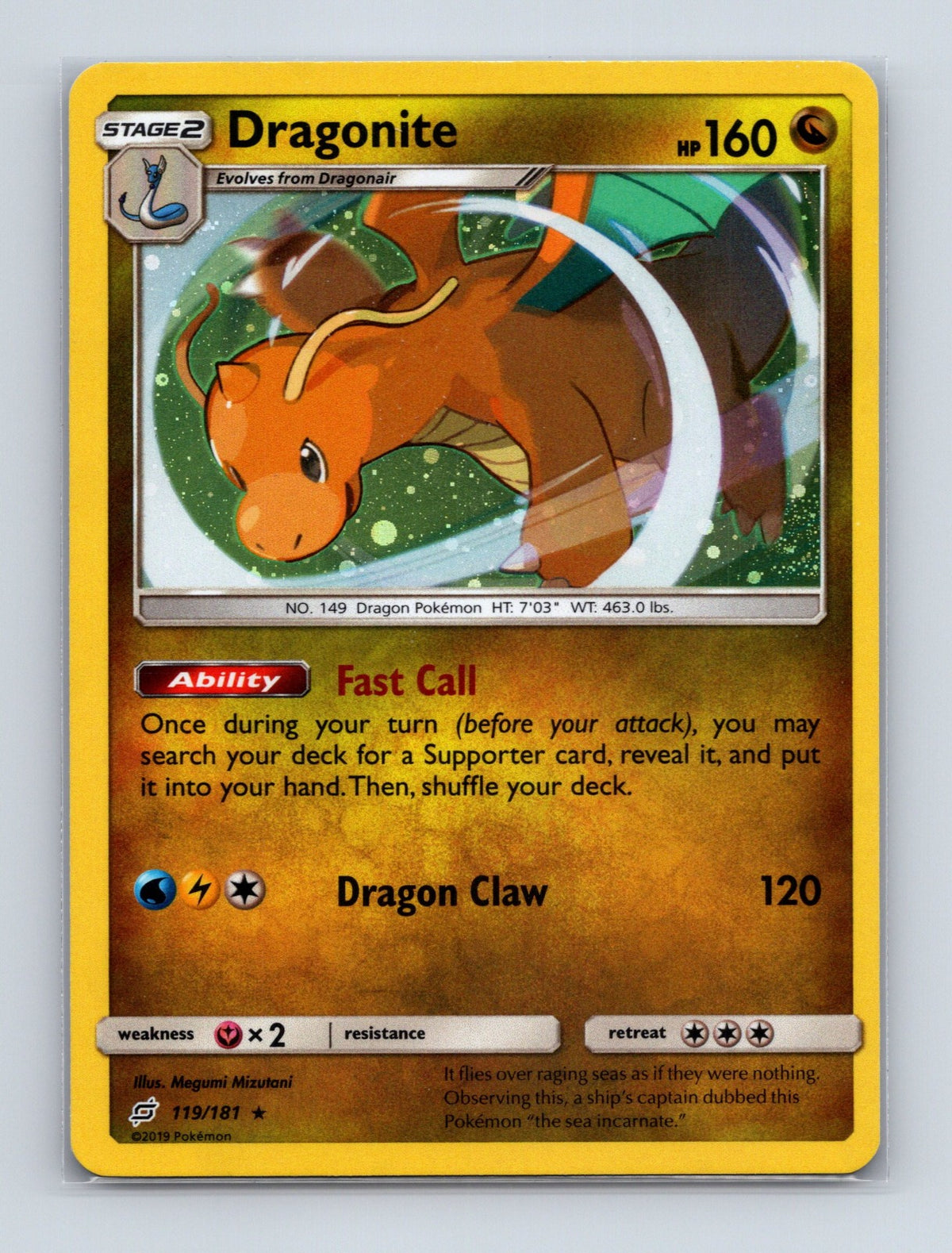 2019 Pokemon TCG Dragonite SM - Team Up 119/181 Holo Rare NM