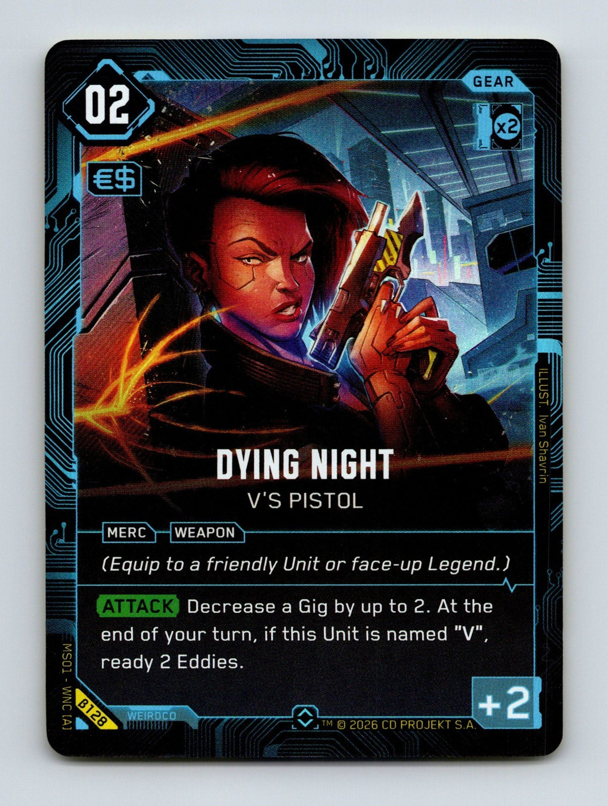 Cyberpunk TCG Beta Dying Night - V's Pistol B128 Rare NM