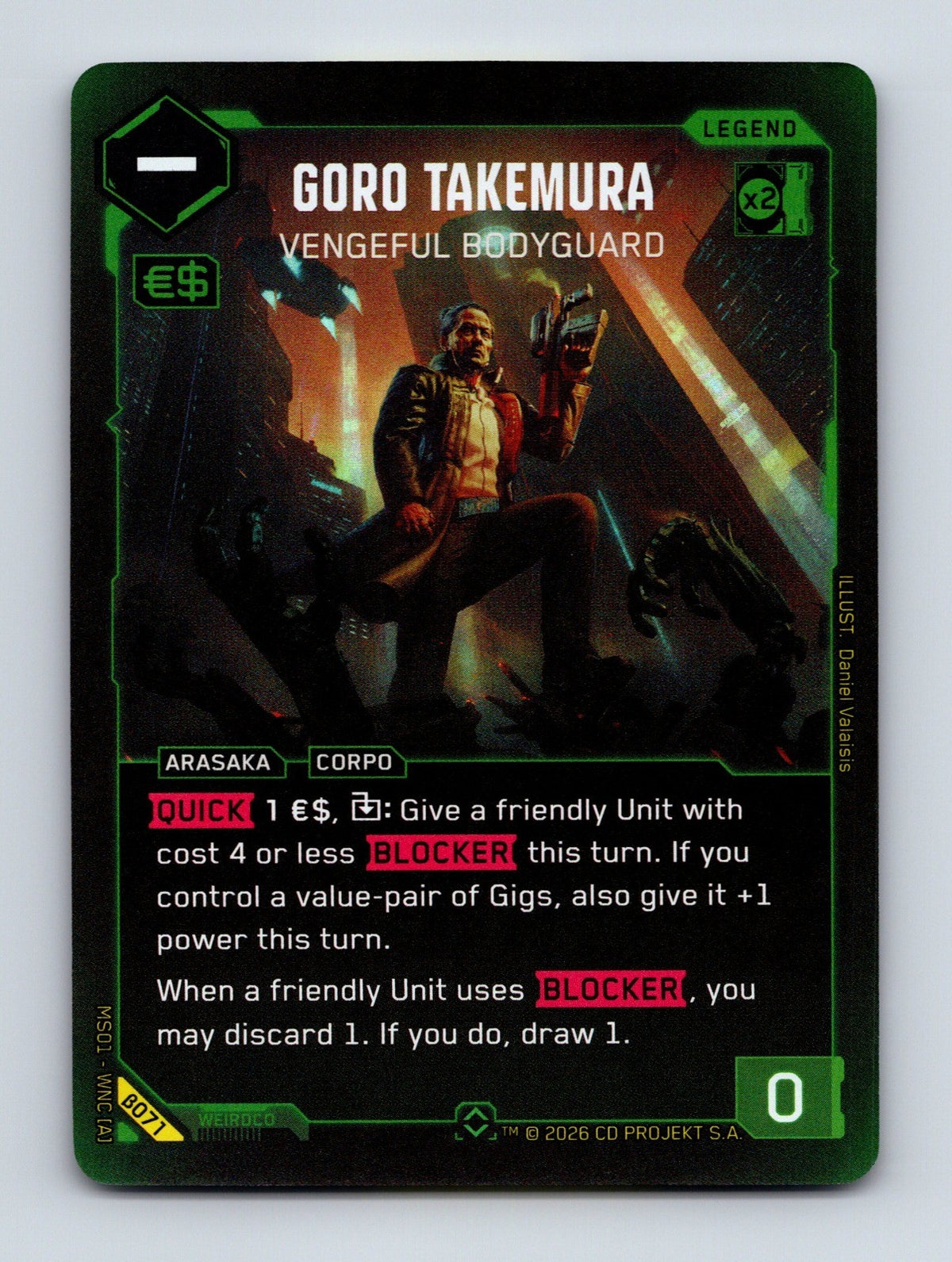 Cyberpunk TCG Beta Goro Takemura - Vengeful Bodyguard (Rare) 071 NM