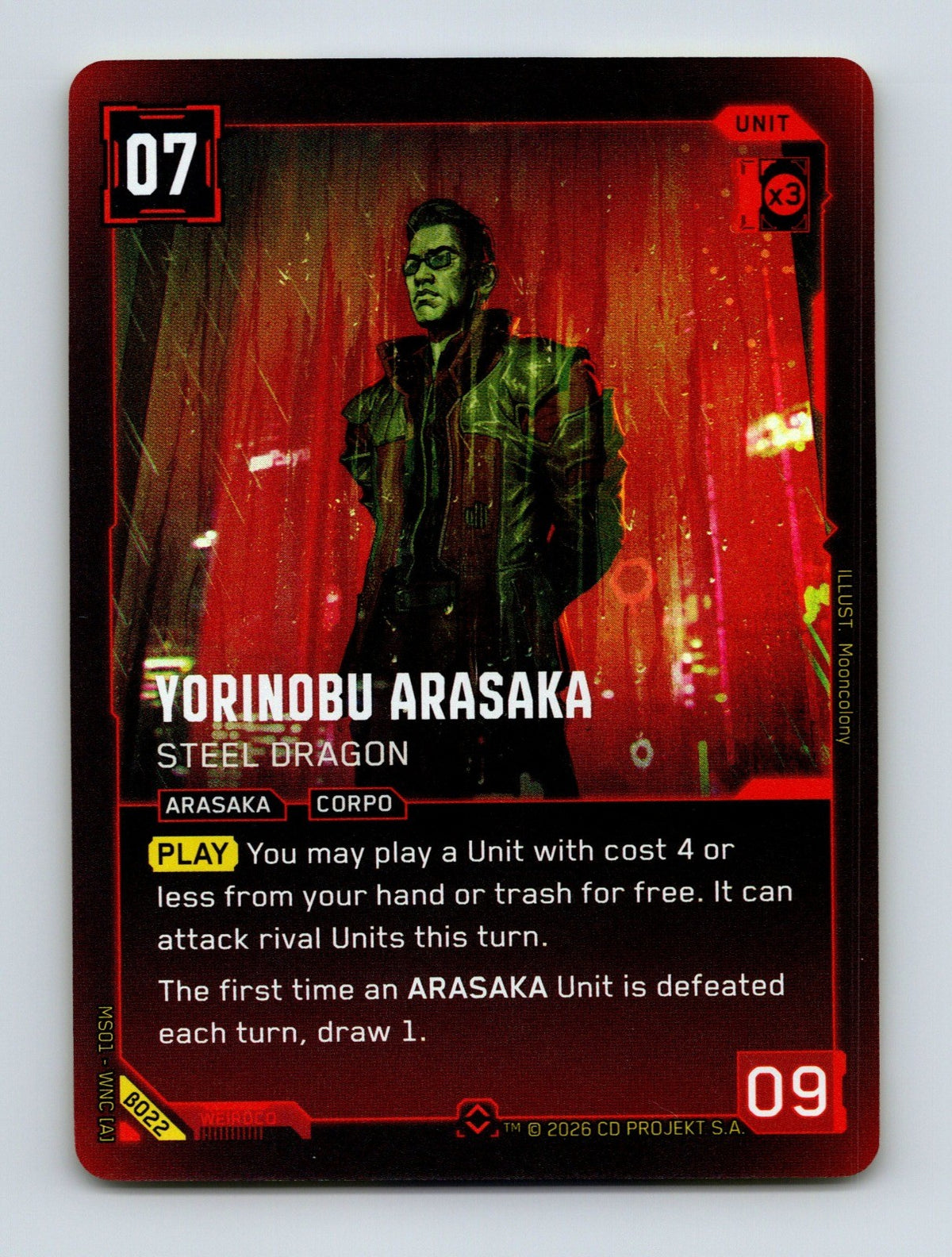 Cyberpunk TCG Beta Yorinobu Arasaka - Steel Dragon B022 Rare NM
