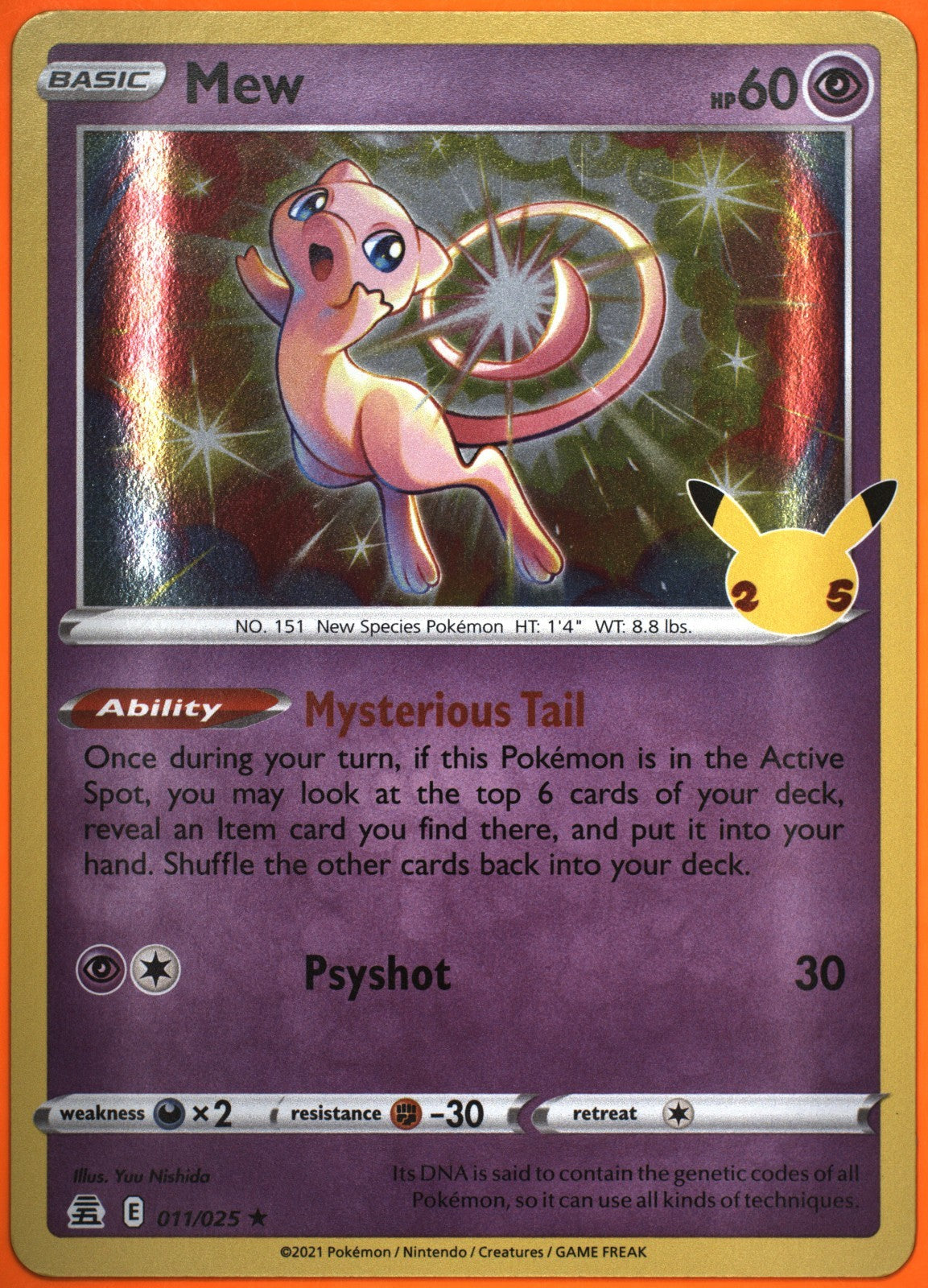 2021 Pokemon Sword & Shield Celebrations Mew #011/025 Holo Rare TAG 8.5 NM-MT+
