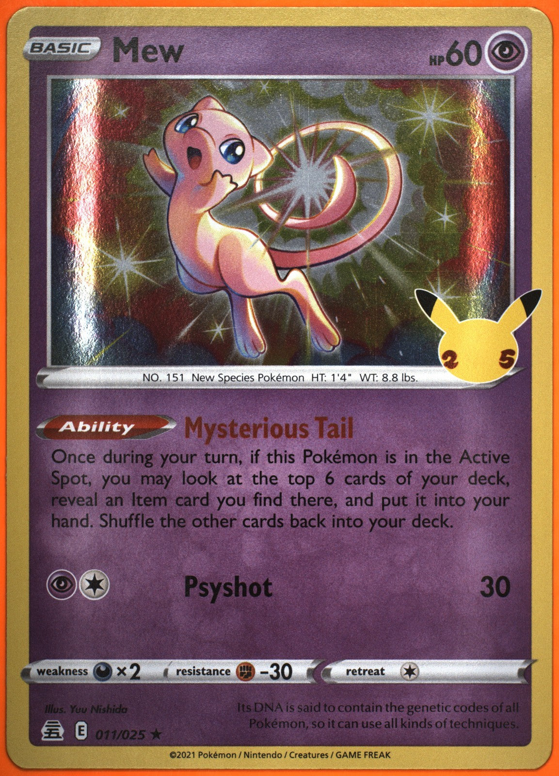 2021 Pokemon Sword & Shield Celebrations Mew #011/025 Holo Rare TAG 8 NM-MT