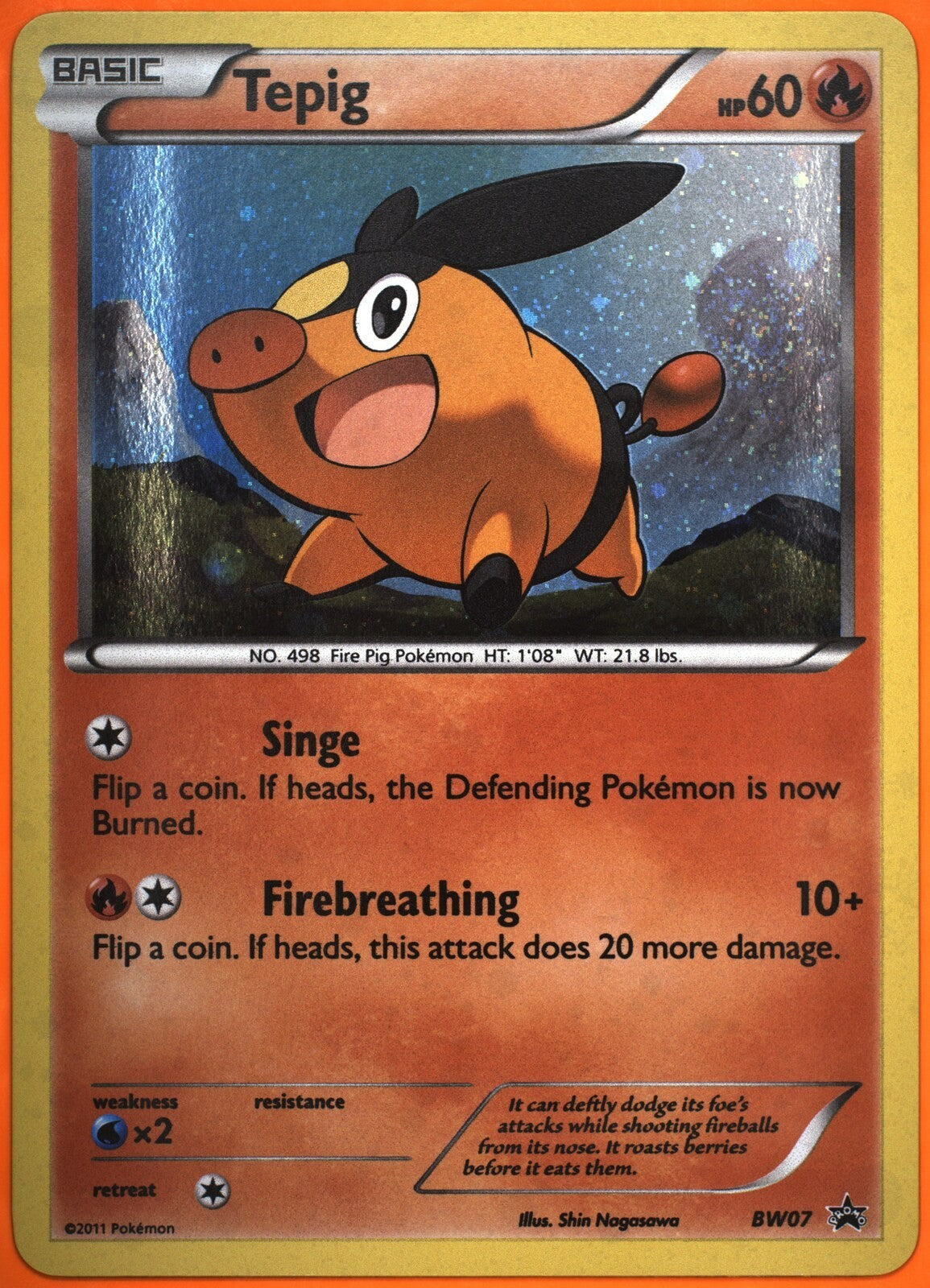 2011 Pokemon Black & White Black Star Promo Tepig #BW07 Holo Promo TAG 8 NM-MT