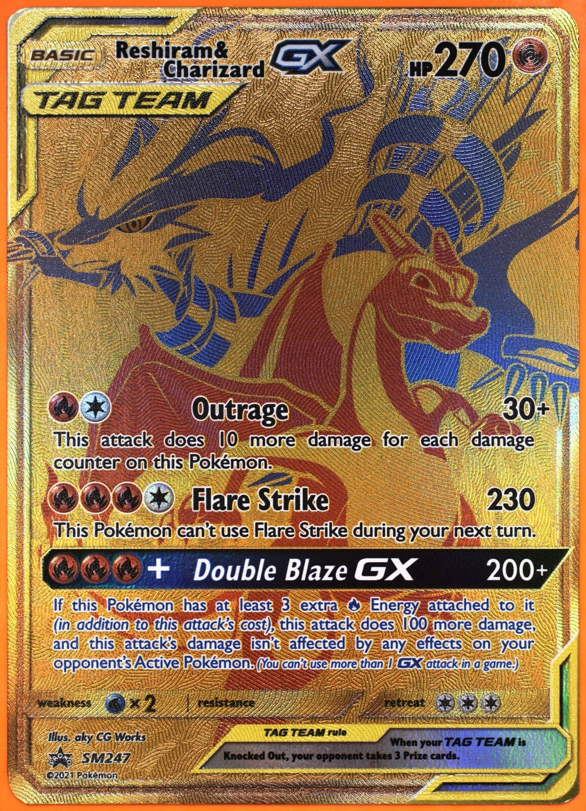 2021 Pokemon SM Promo Reshiram & Charizard GX #SM247 Gold UR TAG 8.5 NM-MT+