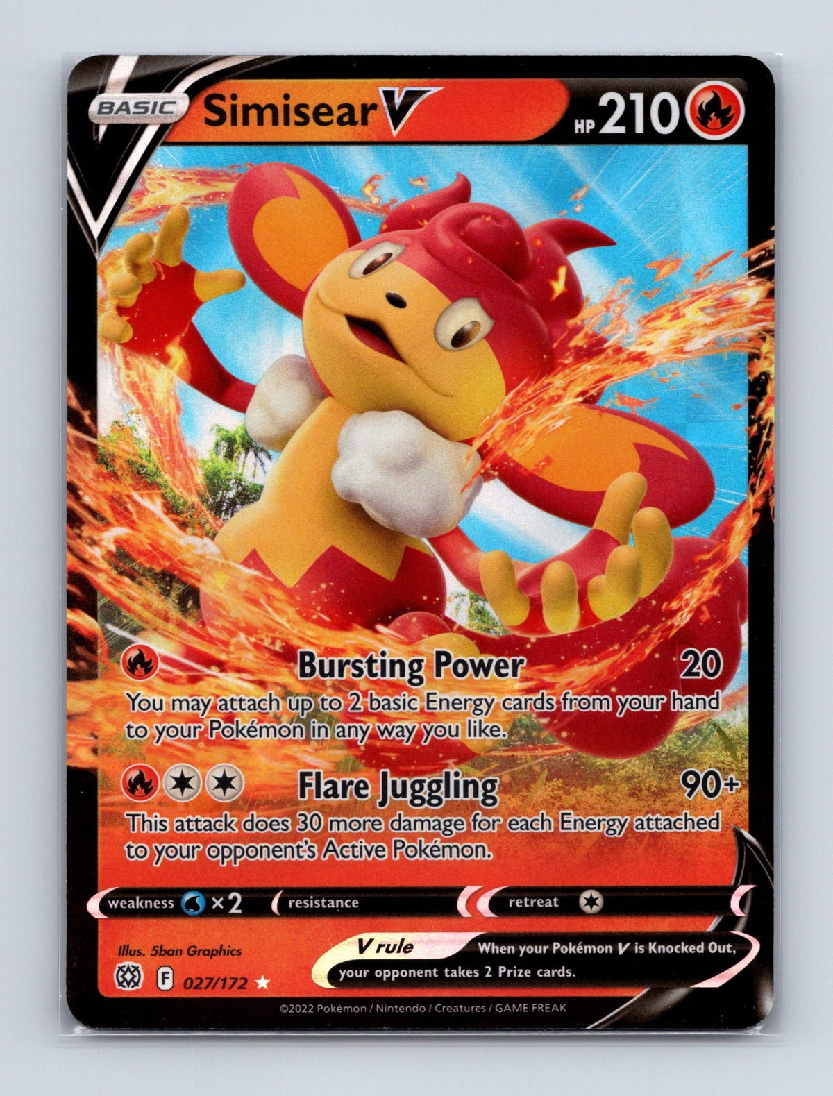 2022 Pokemon TCG Simisear V SWSH09: Brilliant Stars 027/172 Holo Ultra Rare NM