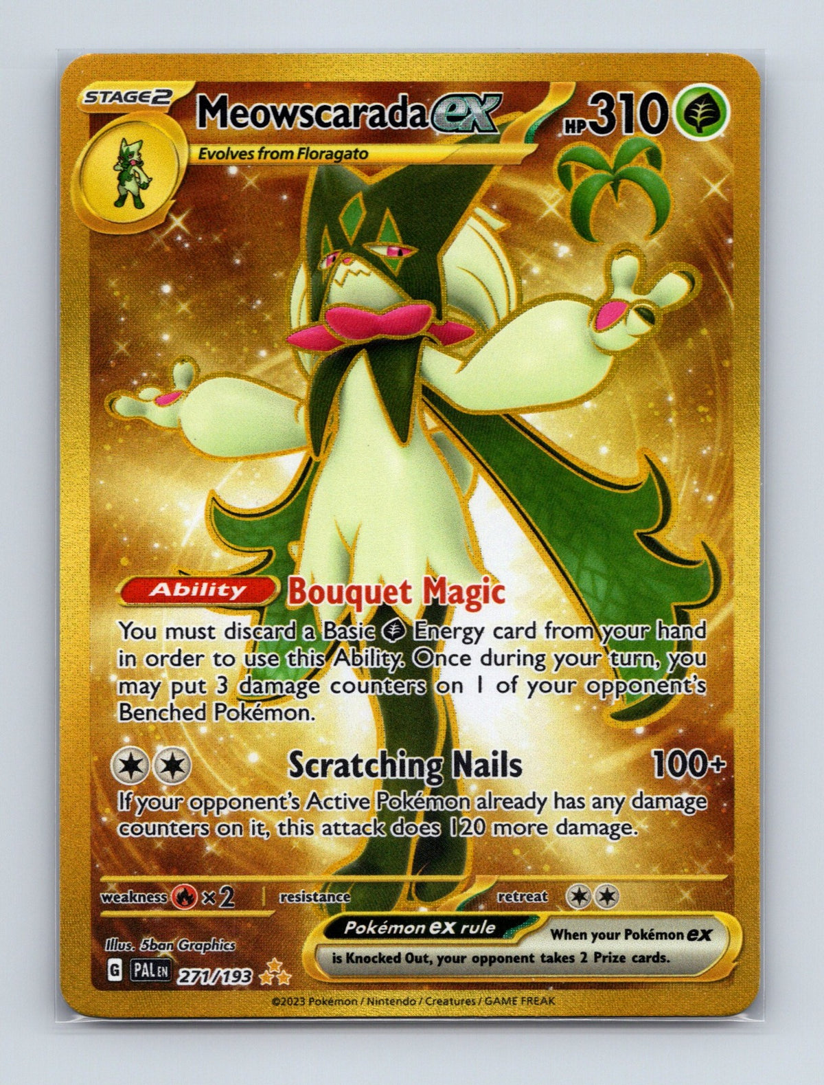 2023 Pokemon TCG Meowscarada ex SV02: Paldea Evolved 271/193 Holo Hyper Rare NM