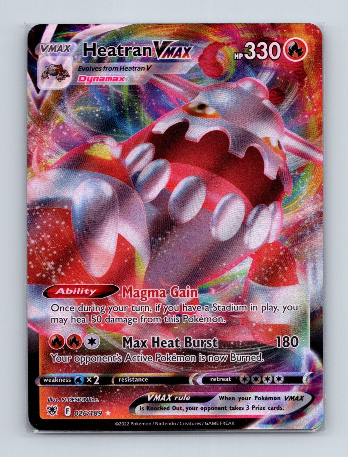 2022 Pokemon Heatran VMAX SWSH10: Astral Radiance 026/189 Holo Ultra Rare NM