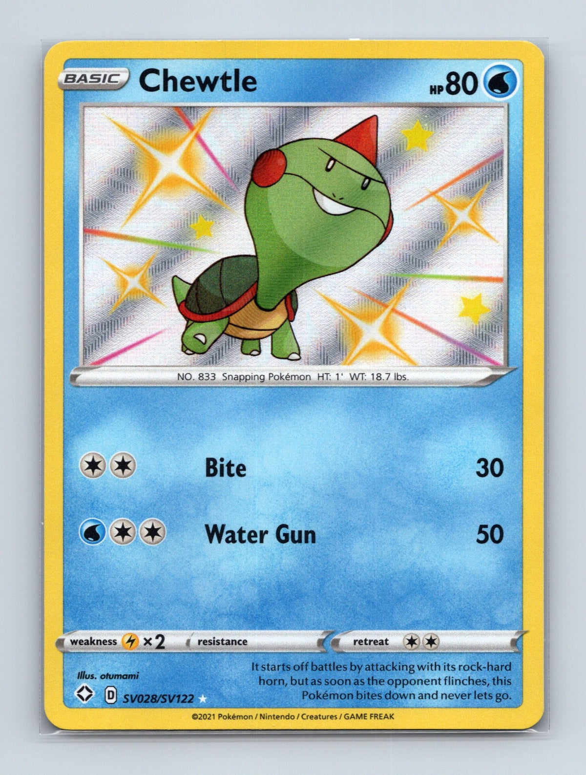 2021 Pokemon Chewtle Shining Fates: Shiny Vault SV028/SV122 Shiny Holo Rare NM