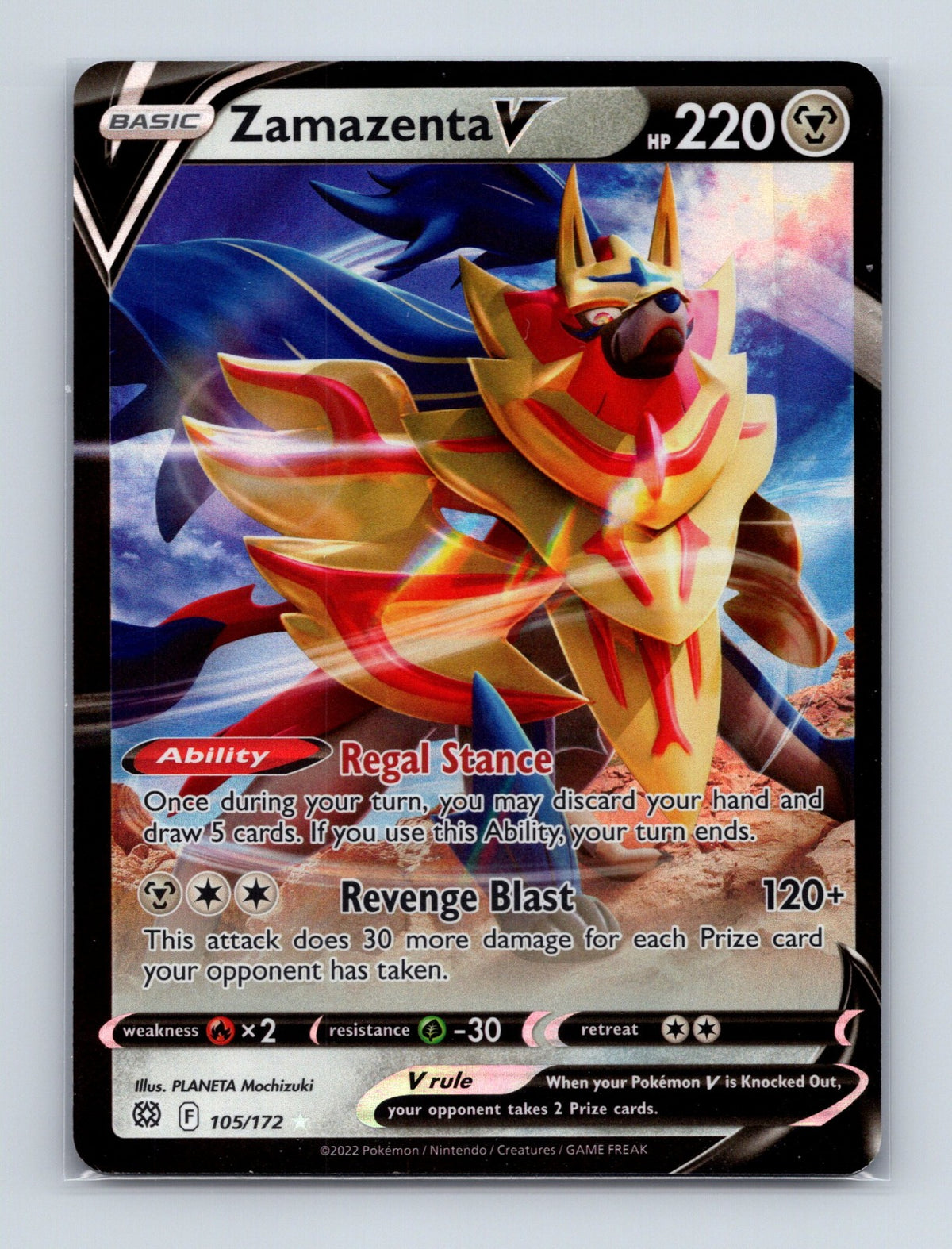 2022 Pokemon TCG Zamazenta V SWSH09: Brilliant Stars 105/172 Holo Ultra Rare NM