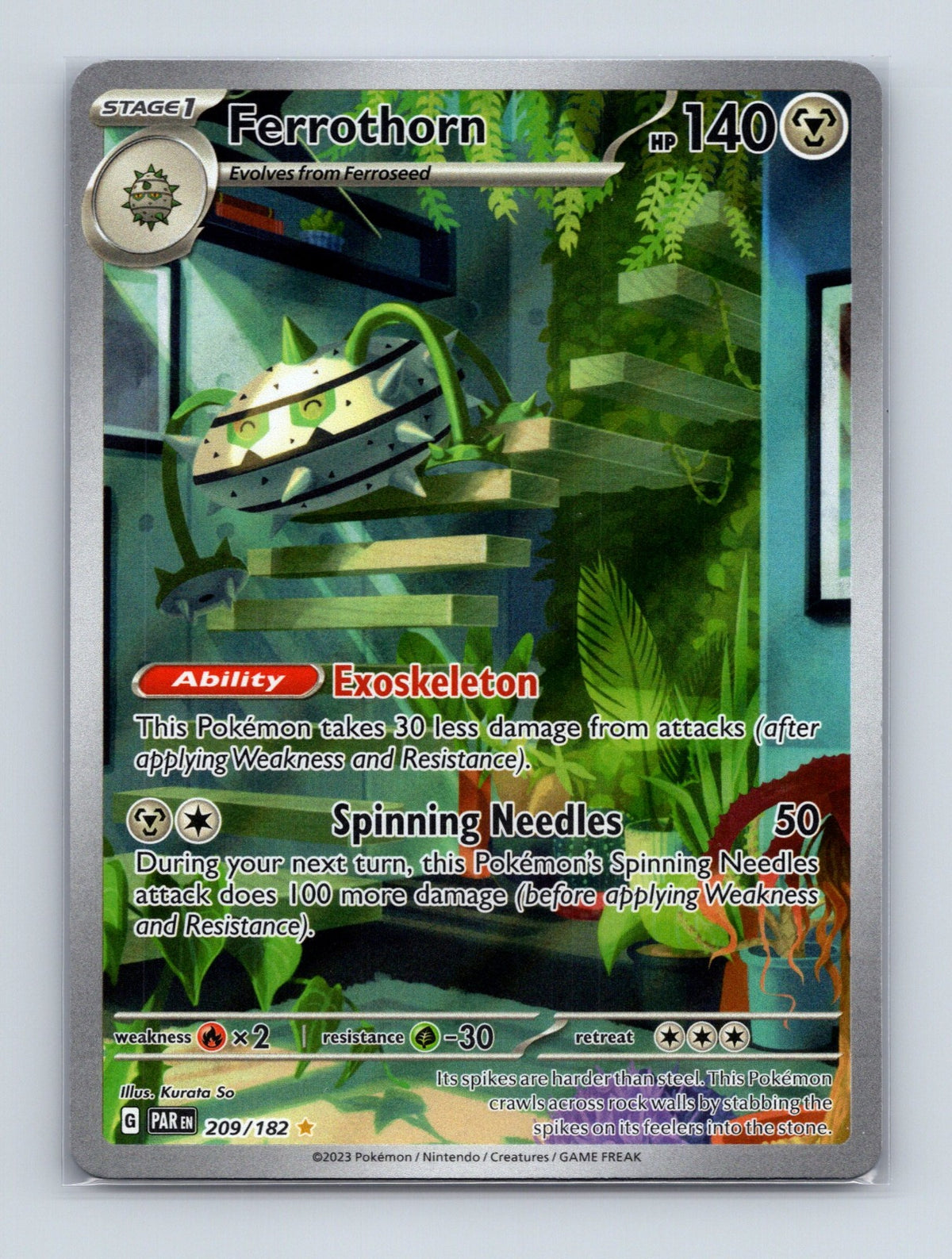 2023 Pokemon Ferrothorn SV04: Paradox Rift 209/182 Holo Illustration Rare NM