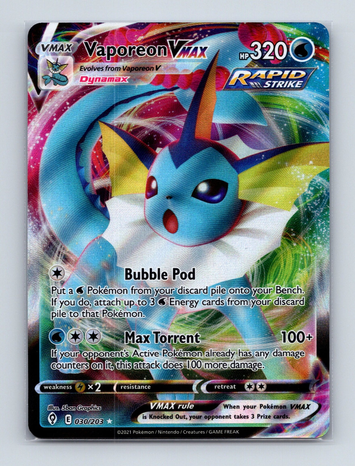 2021 Pokemon TCG Vaporeon VMAX SWSH07: Evolving Skies 030/203 Holo Ultra Rare NM