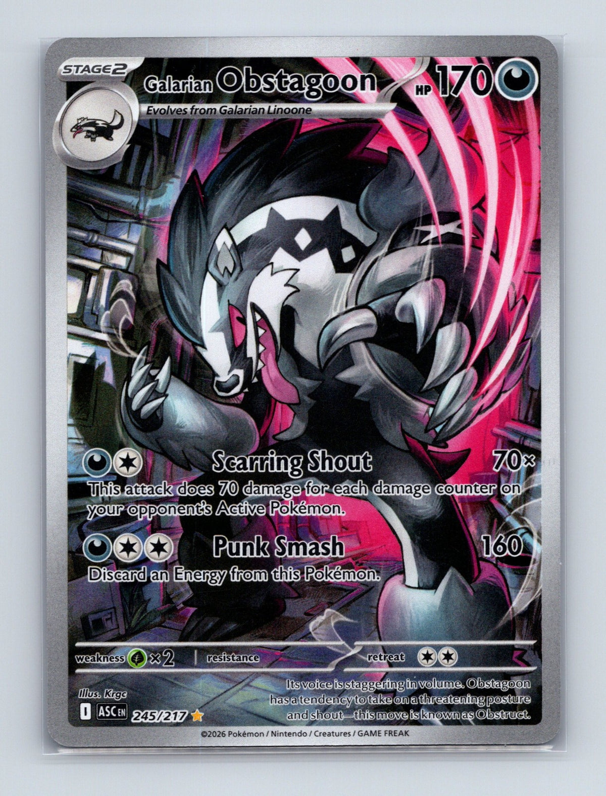 2026 Pokemon Galarian Obstagoon ME: Ascended Heroes 245/217 Illustration Rare NM