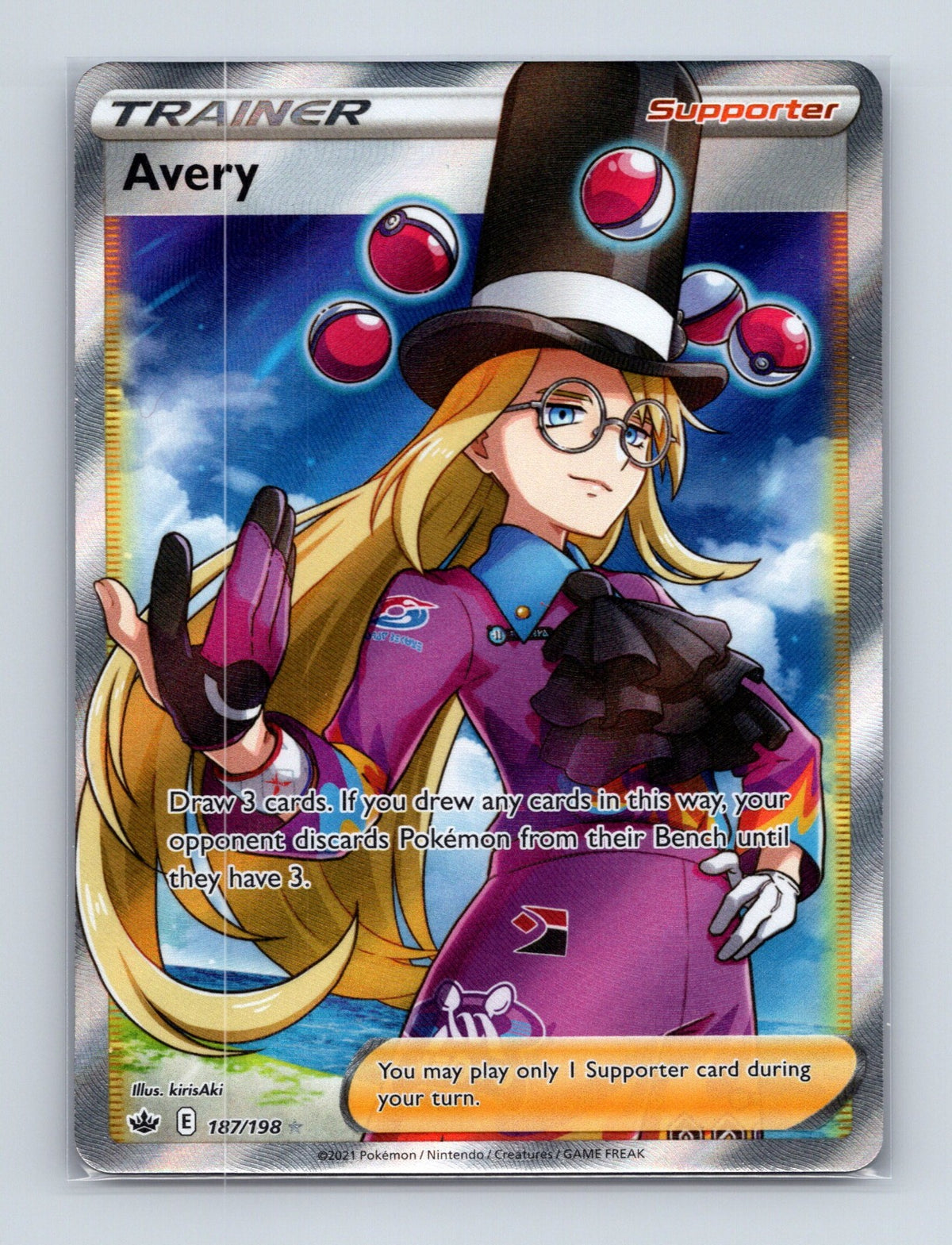 2021 Pokemon Avery (Full Art) SWSH06: Chilling Reign 187/198 Holo Ultra Rare NM