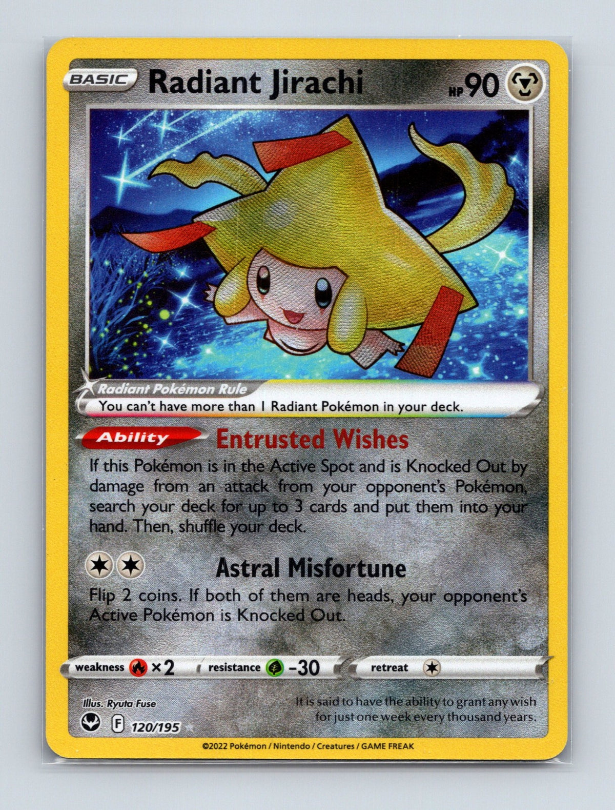 2022 Pokemon Radiant Jirachi SWSH12: Silver Tempest 120/195 Holo Radiant Rare NM