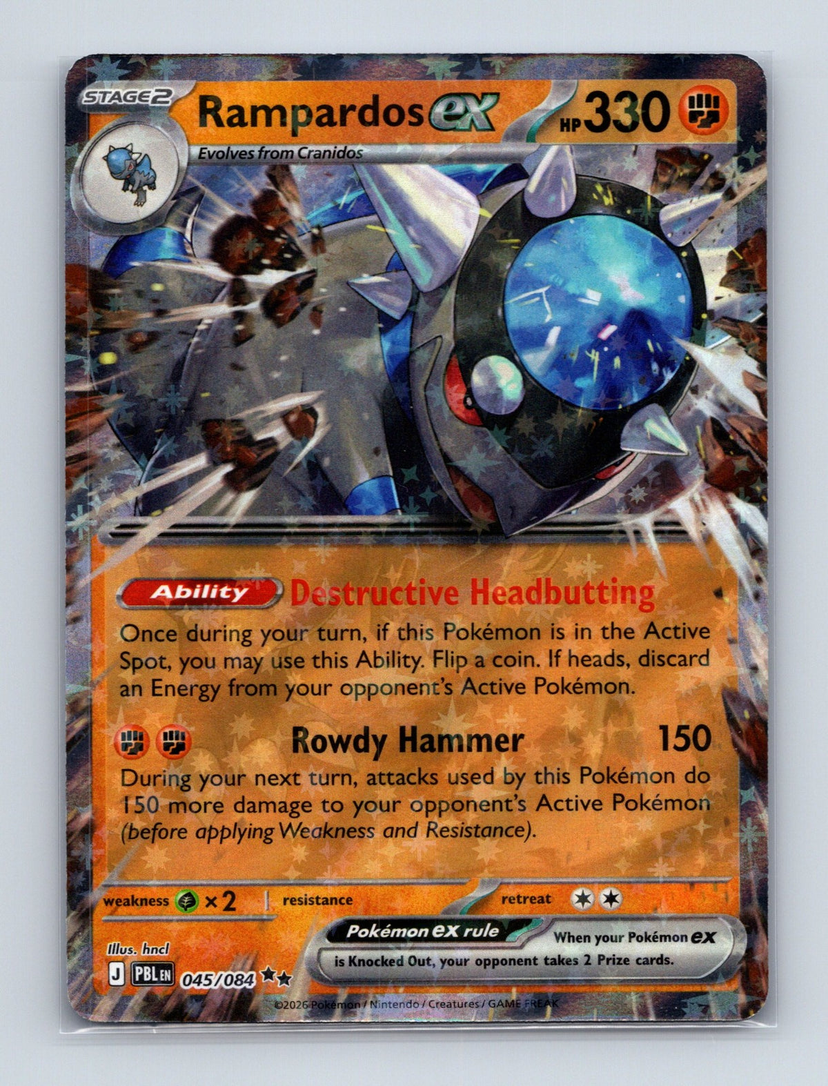 2026 Pokemon TCG Rampardos ex ME05: Pitch Black 045/084 Holo Double Rare NM