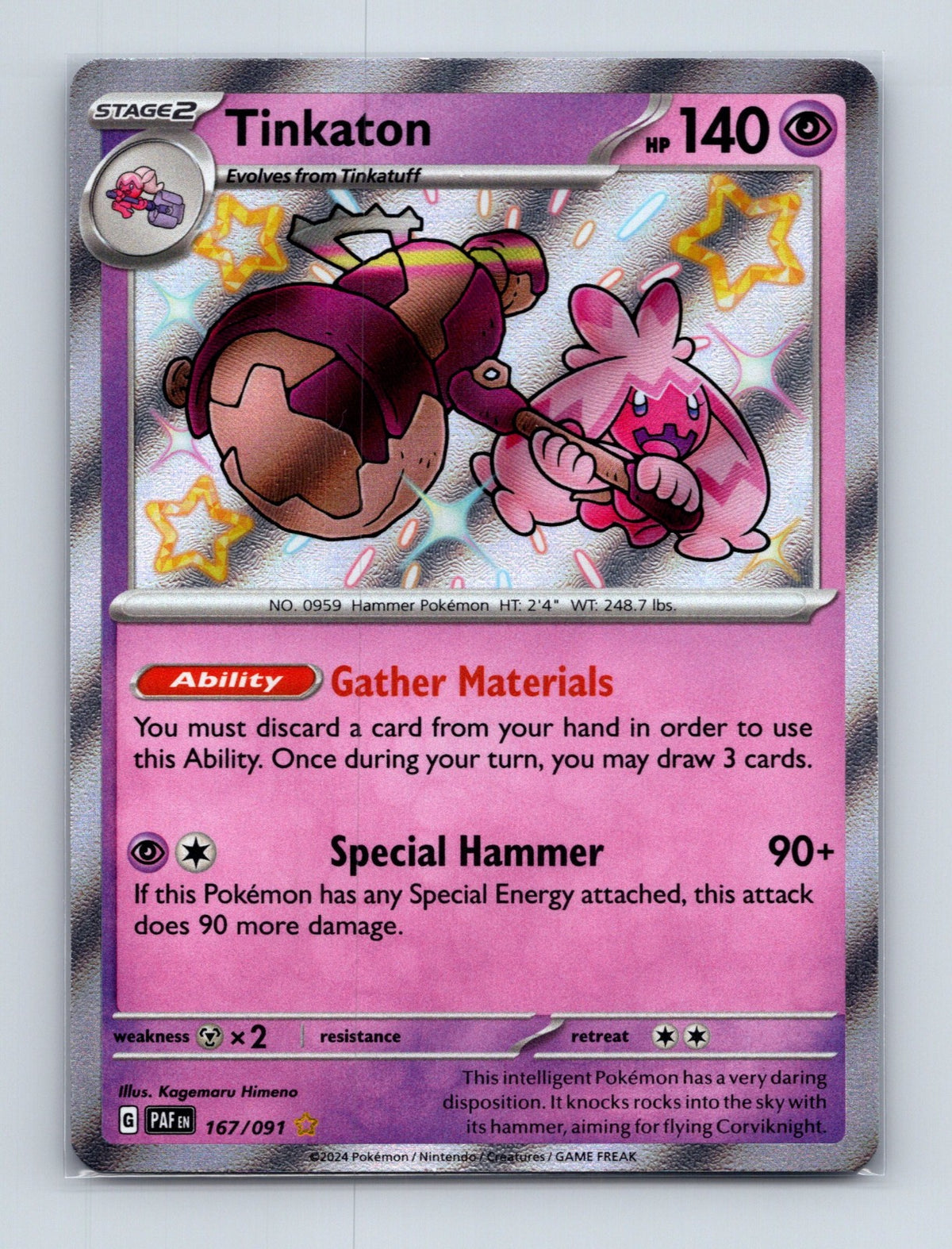 2024 Pokemon TCG Tinkaton SV: Paldean Fates 167/091 Holo Shiny Rare NM