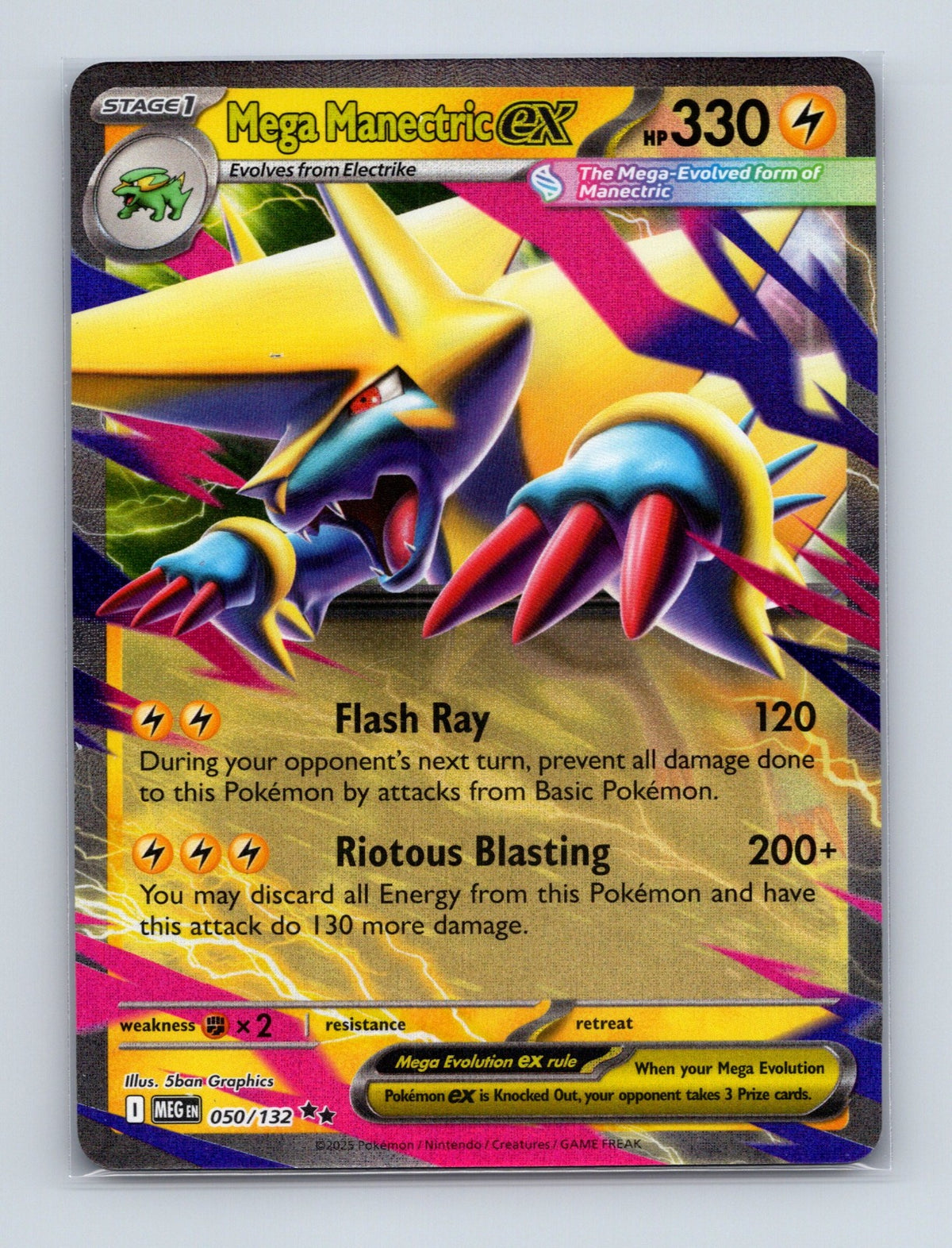 2025 Pokemon Mega Manectric ex ME01: Mega Evolution 050/132 Holo Double Rare NM