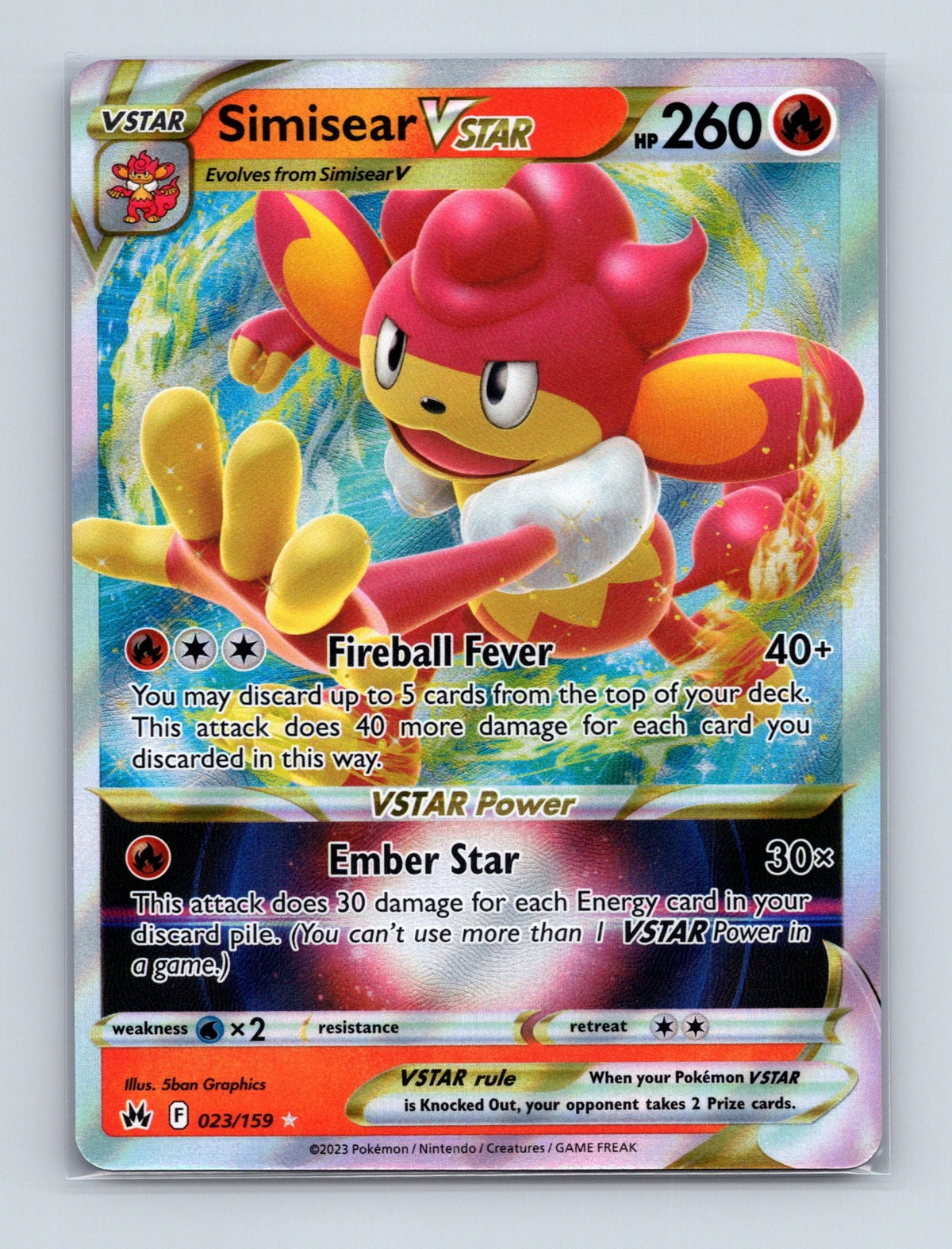 2023 Pokemon TCG Simisear VSTAR SWSH: Crown Zenith 023/159 Holo Ultra Rare NM