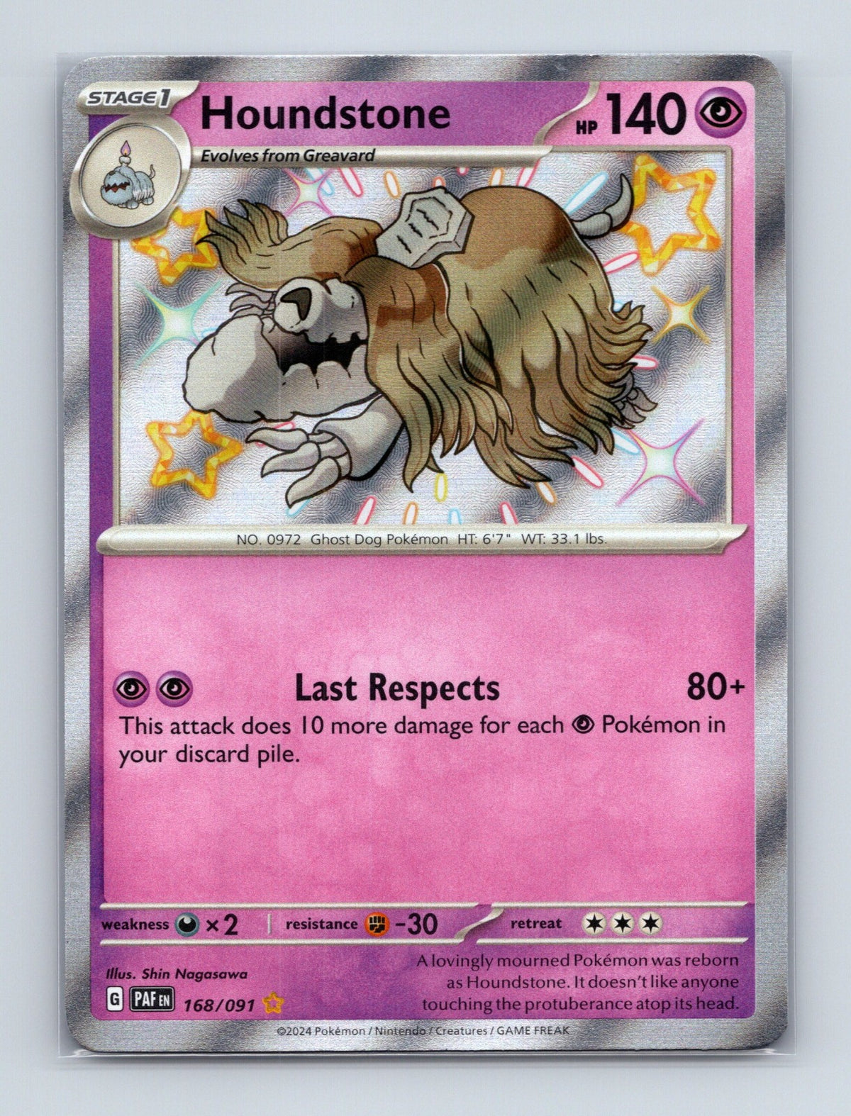 2024 Pokemon TCG Houndstone SV: Paldean Fates 168/091 Holo Shiny Rare NM