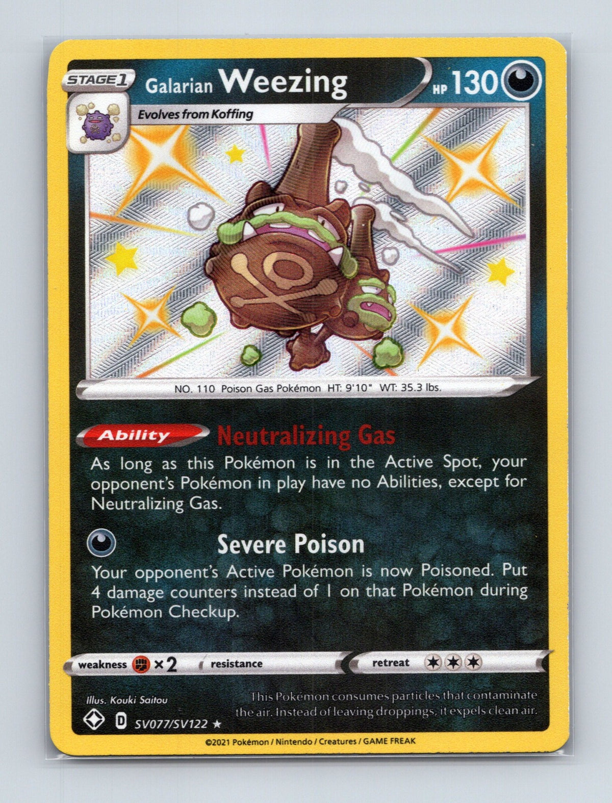 2021 Pokemon Galarian Weezing Shining Fates: Shiny Vault SV077/SV122 Shiny NM