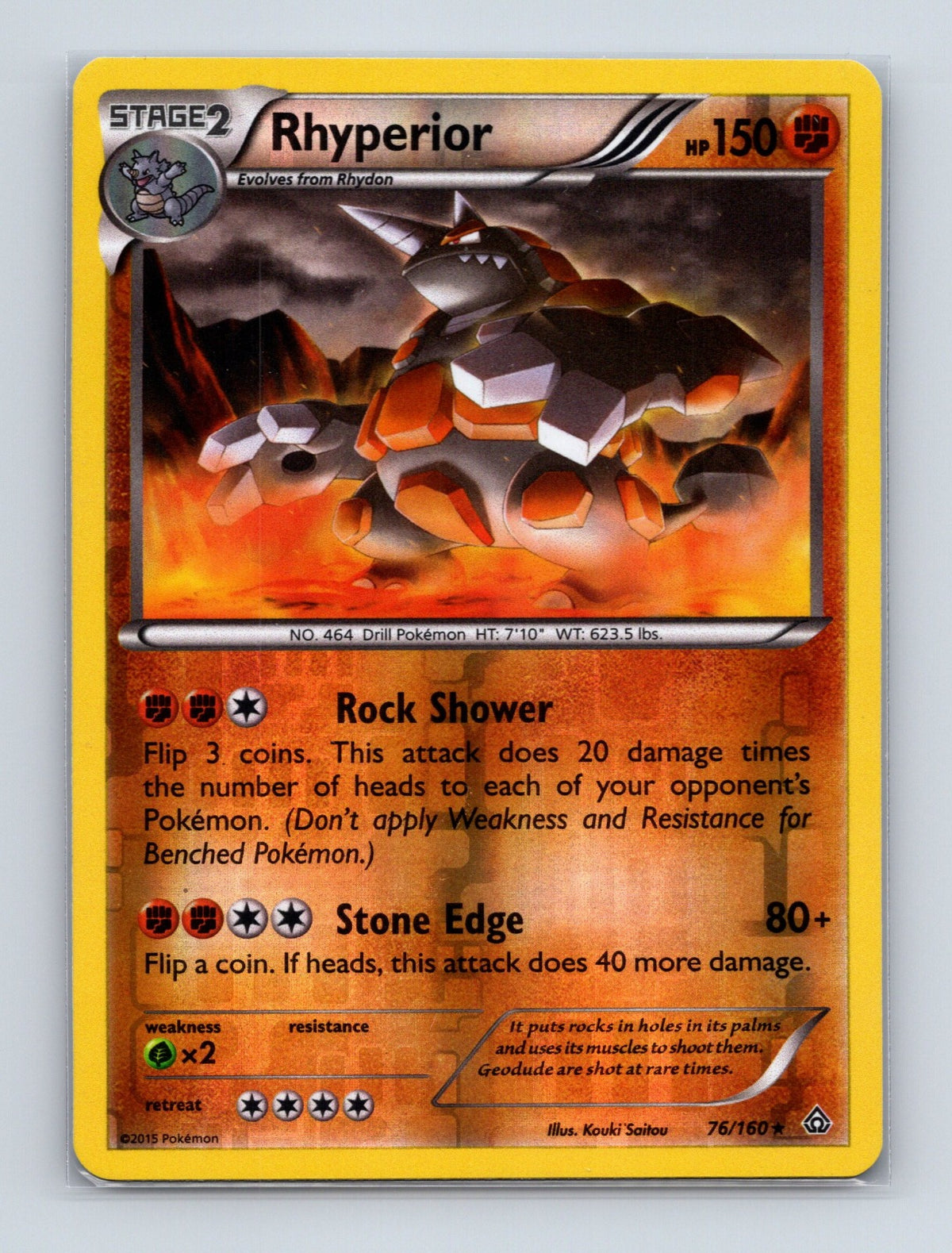 2015 Pokemon TCG Rhyperior XY - Primal Clash 76/160 Reverse Holo Rare NM